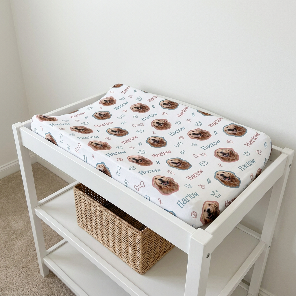 Personalized Changing Pad Cover in Puppy Portrait