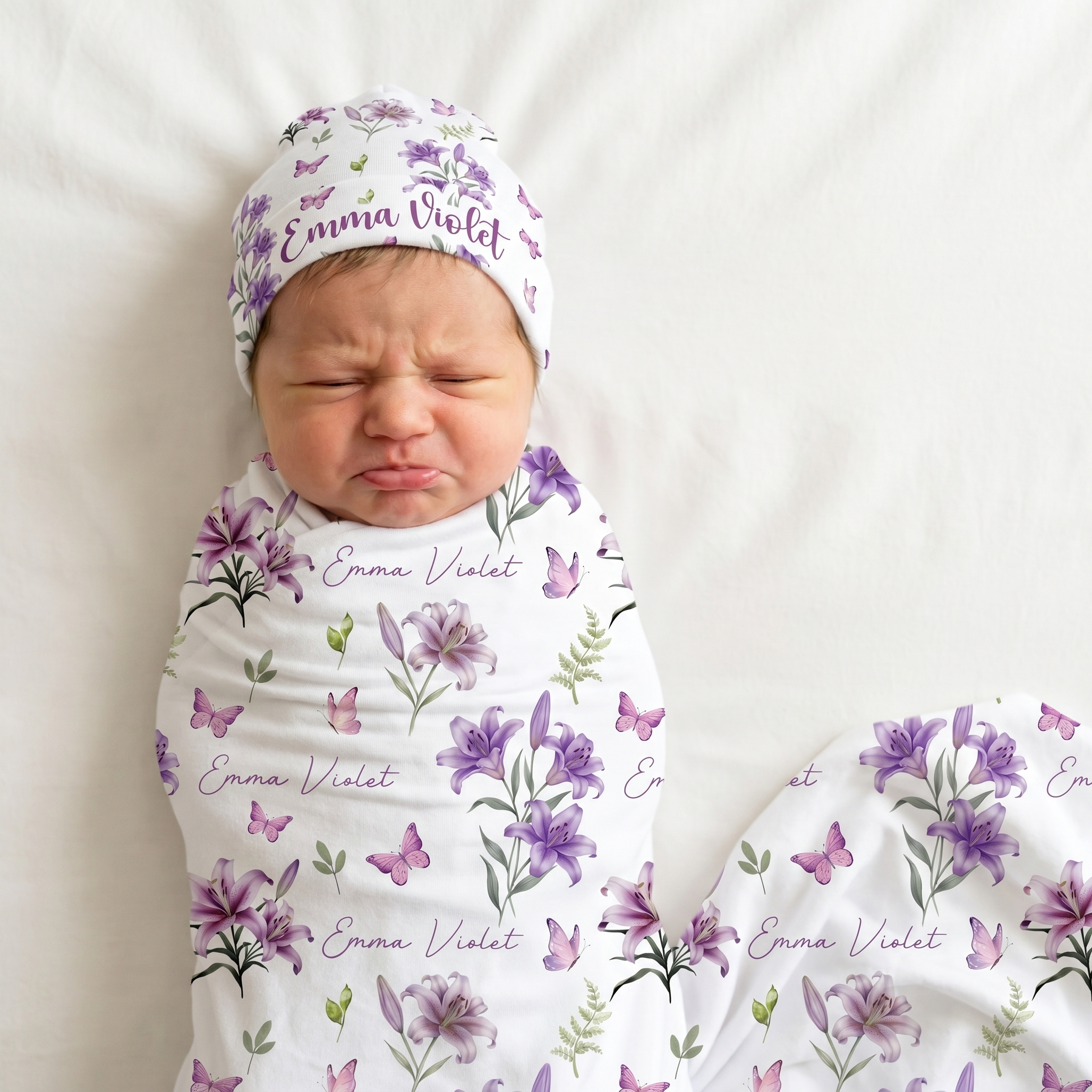 Personalized Beanie in Purple Lilys
