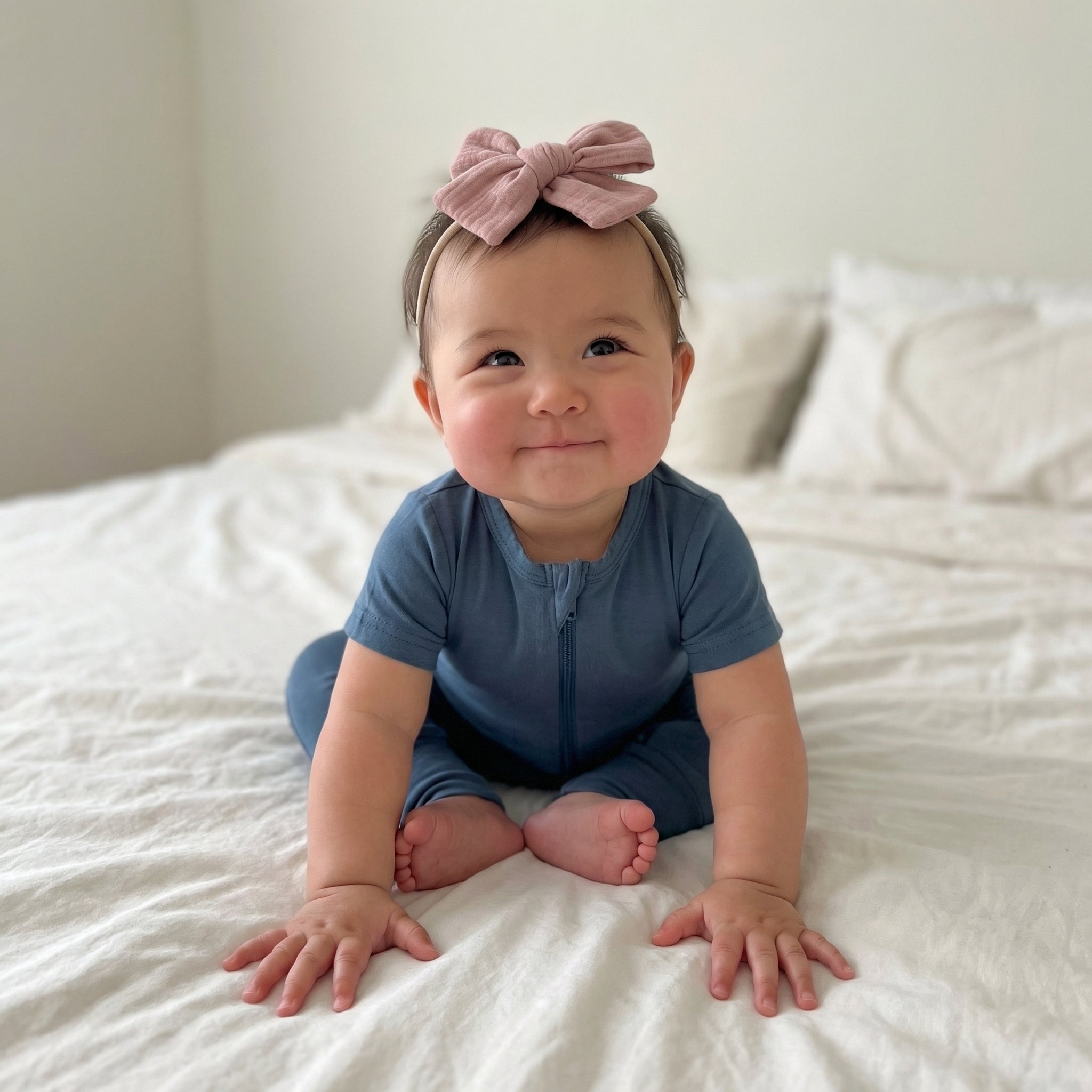 Short Sleeves Zip Romper in Slate Blue