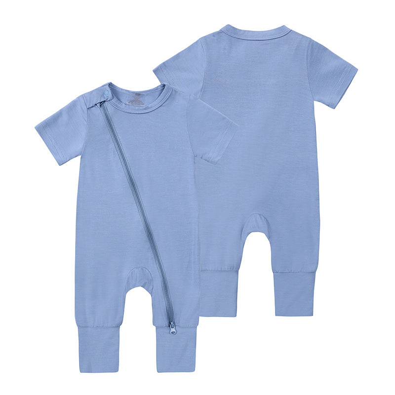Shirt Zipper Romper in Blue