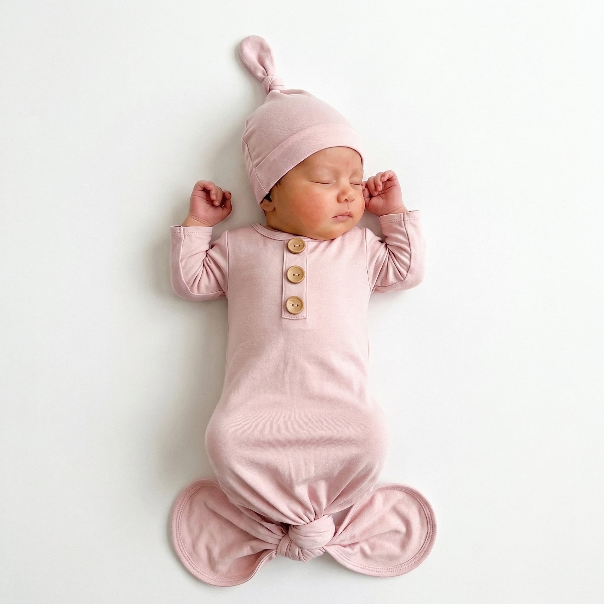 Knotted Gown with Hat in Cotton Pink