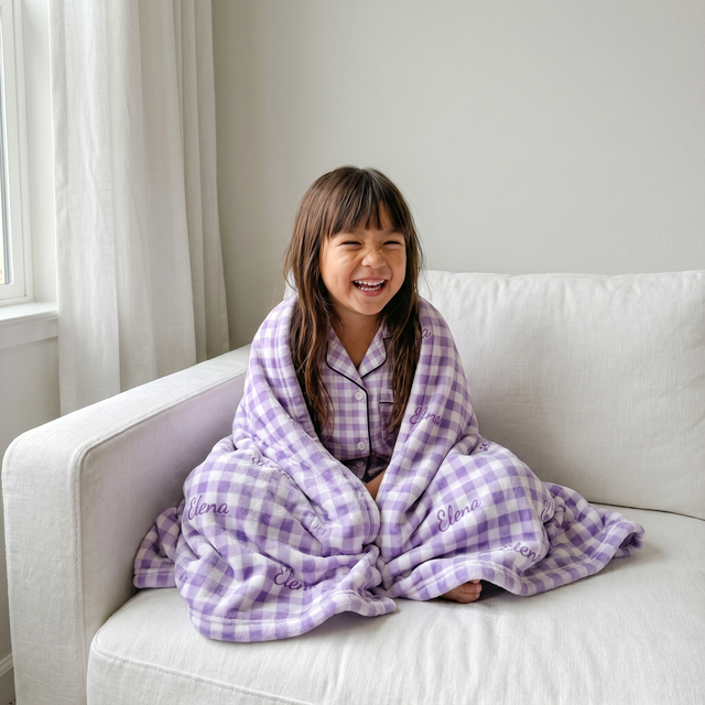 Personalized Blanket in Lilac Gingham