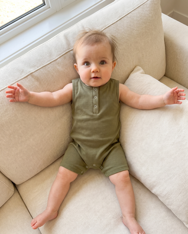 Sleeveless Snap Romper in Green