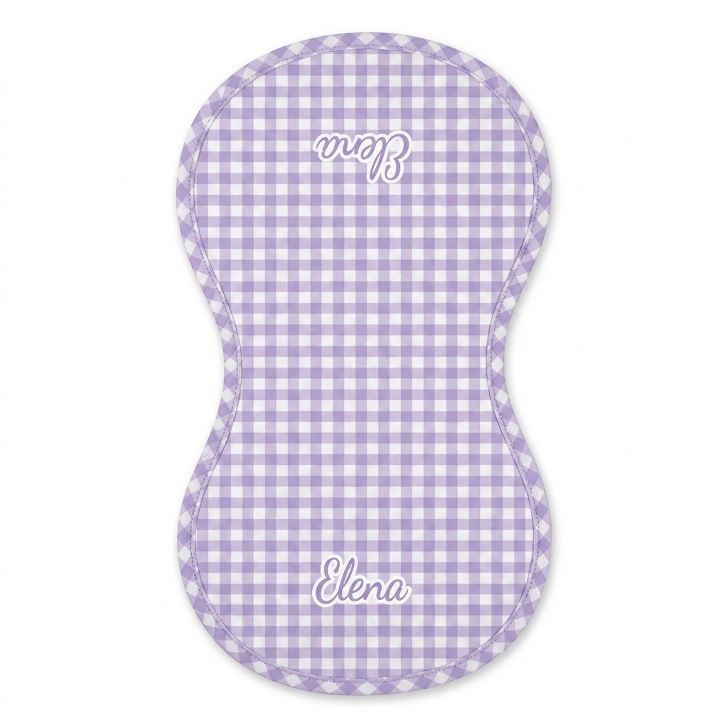 Personalized Bib and Burp Cloths in Lilac Gingham