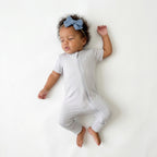 Short Sleeves Zip Romper in Gray