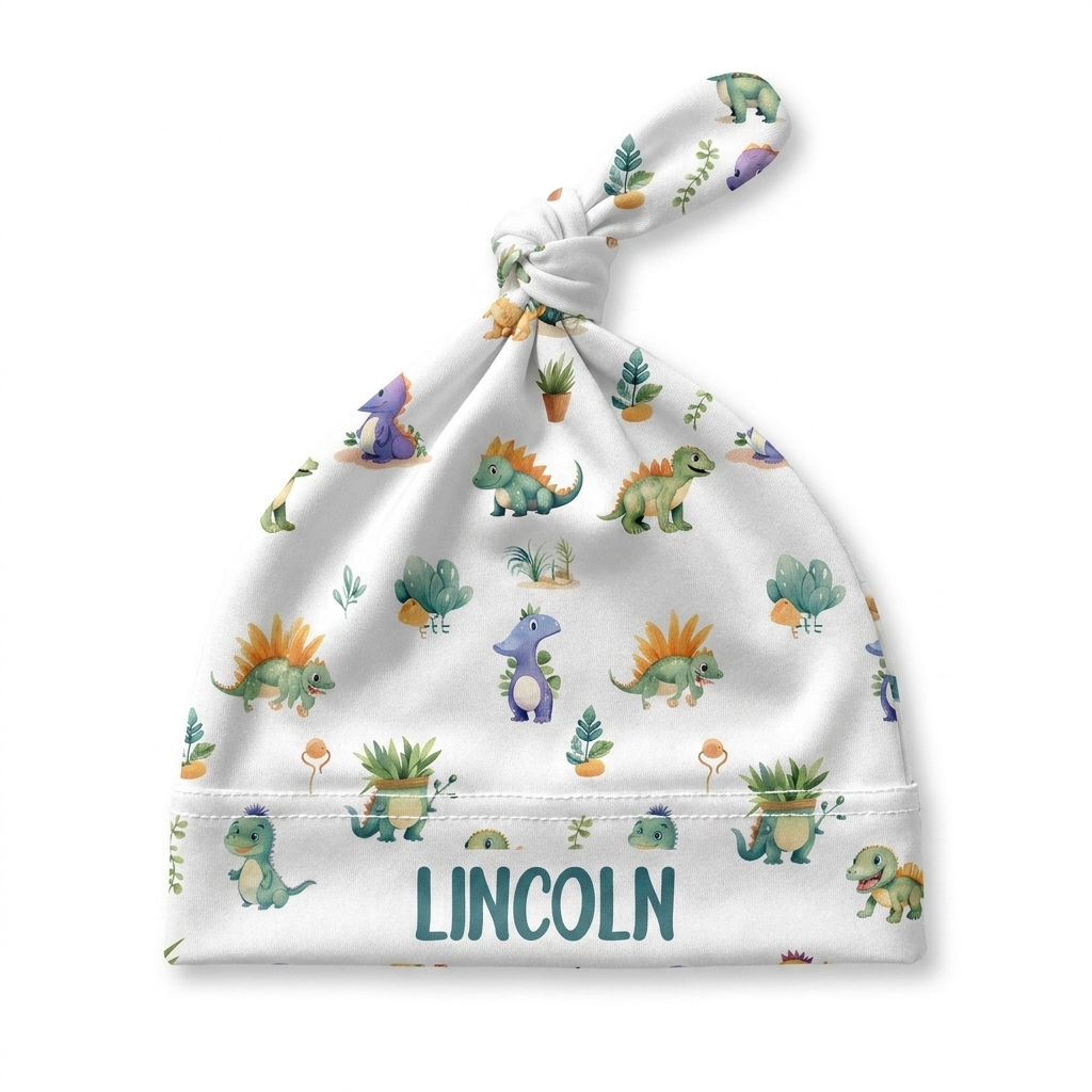 Personalized Knotted Hat in Dinosaur Boy