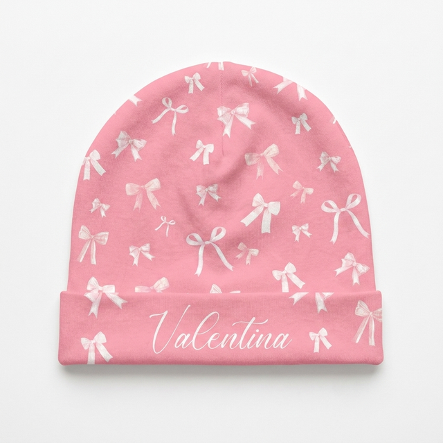 Personalized Beanie in Pink Coquette Bow