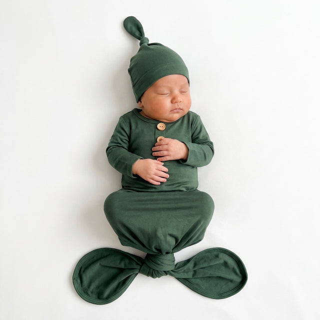 Knotted Gown with Hat in Army Green