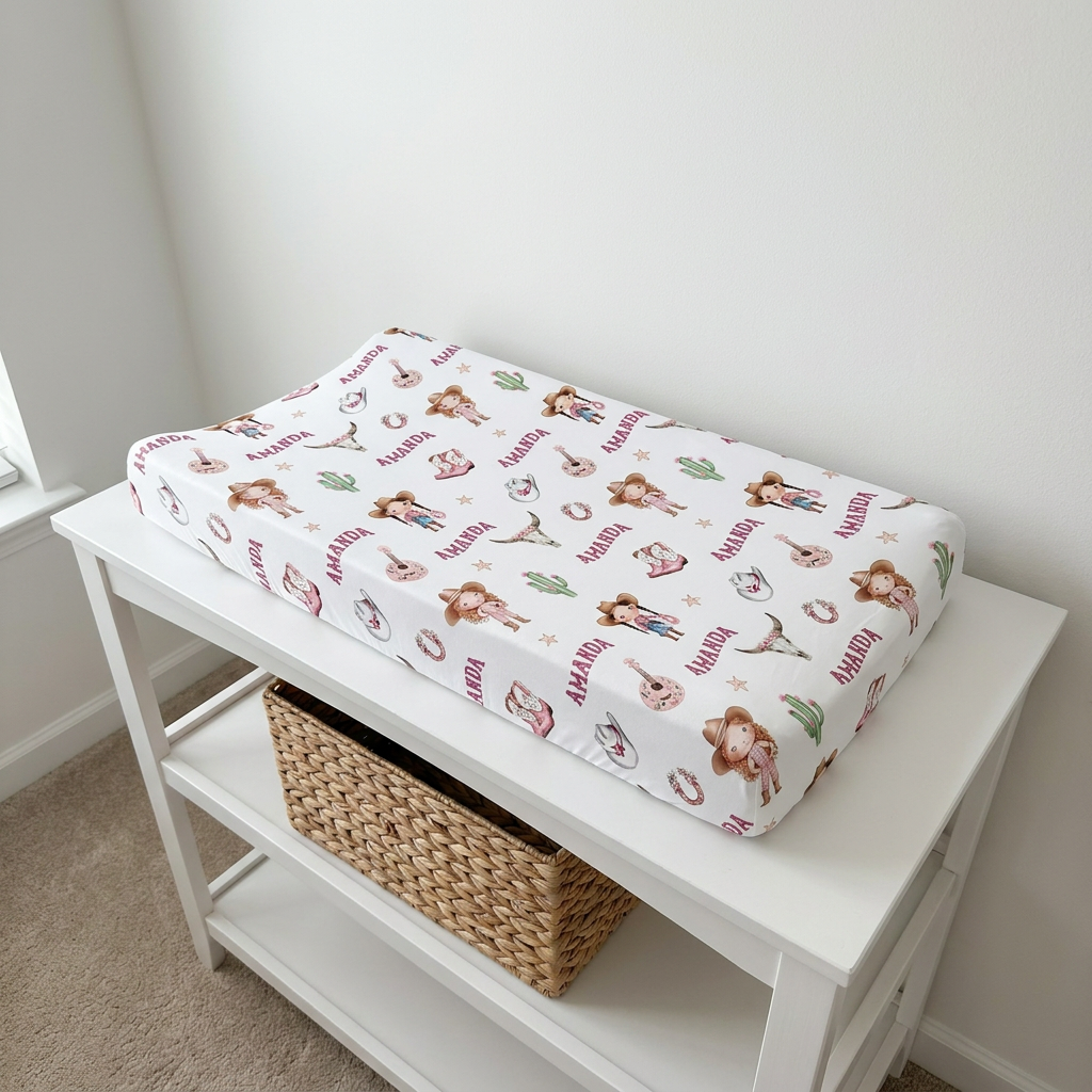 Personalized Changing Pad Cover in Western Girl