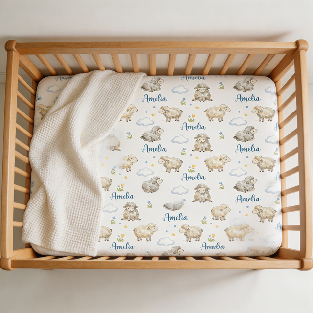 Personalized Crib Sheet in Lamb