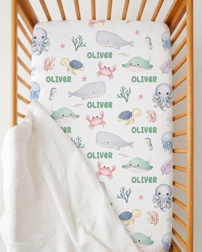 Personalized Crib Sheet in Sea Animals