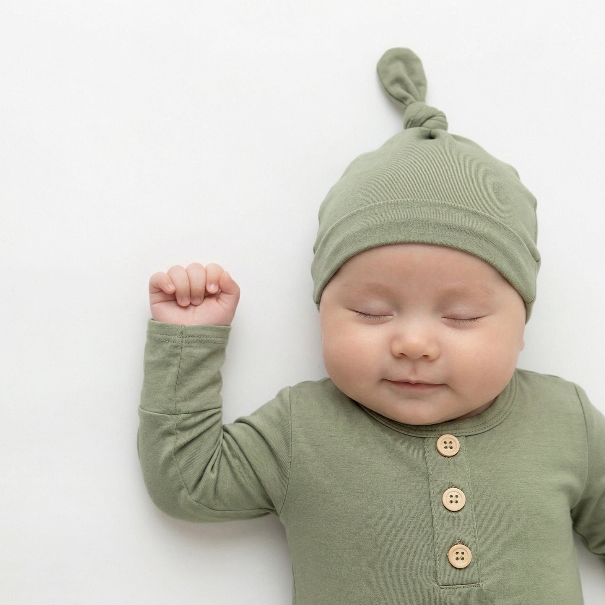 Knotted Gown with Hat in Light Army Green