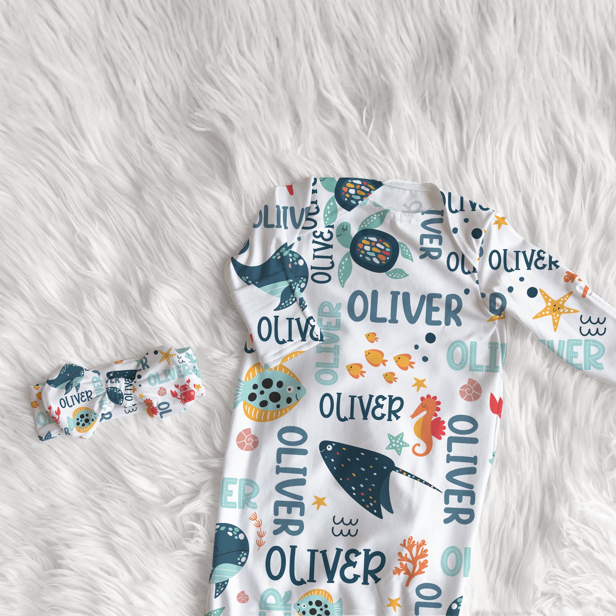 Personalized Sleep Gown in Ocean Animals