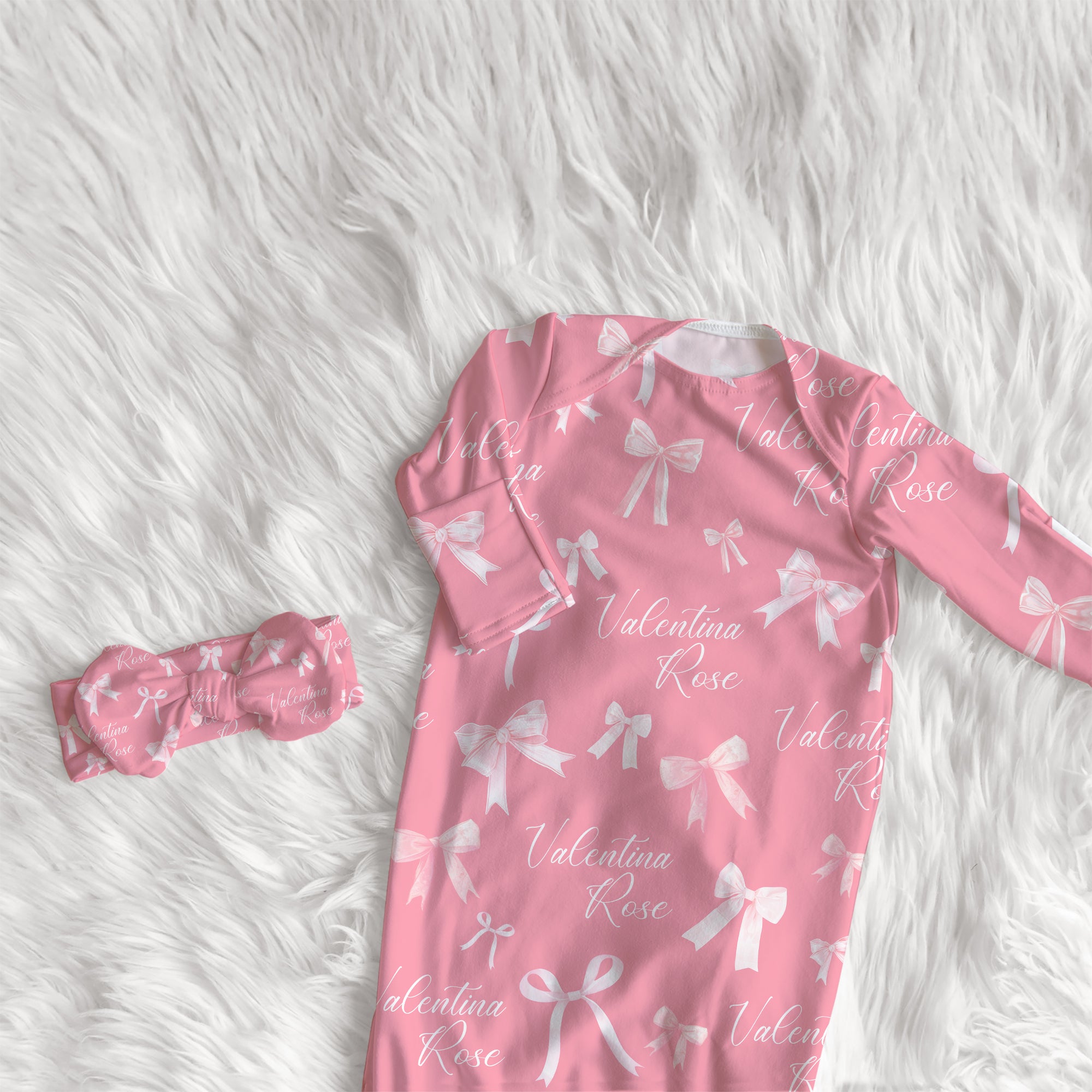 Personalized Sleep Gown in Pink Coquette Bow