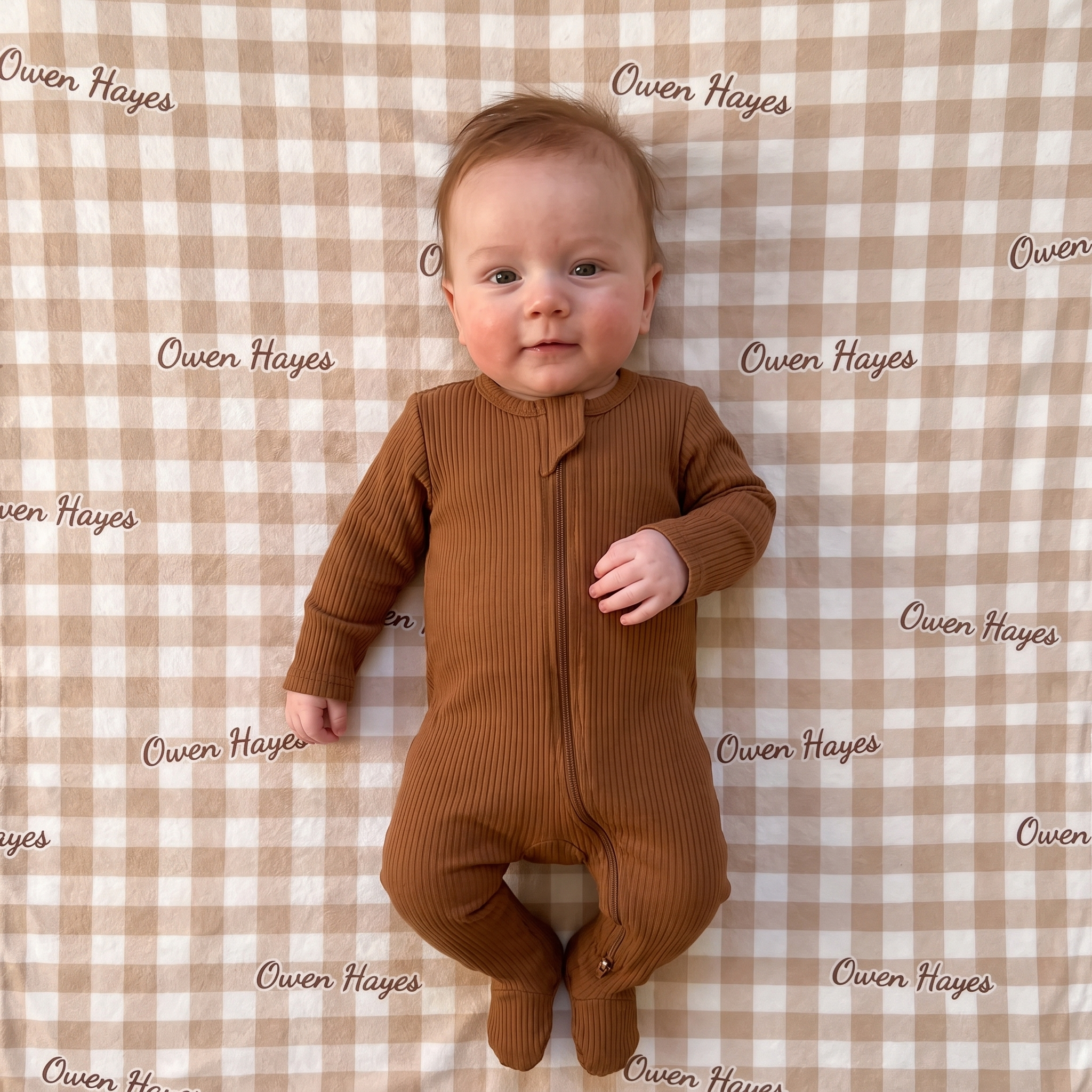 Ribbed Zipper Footie in Camel
