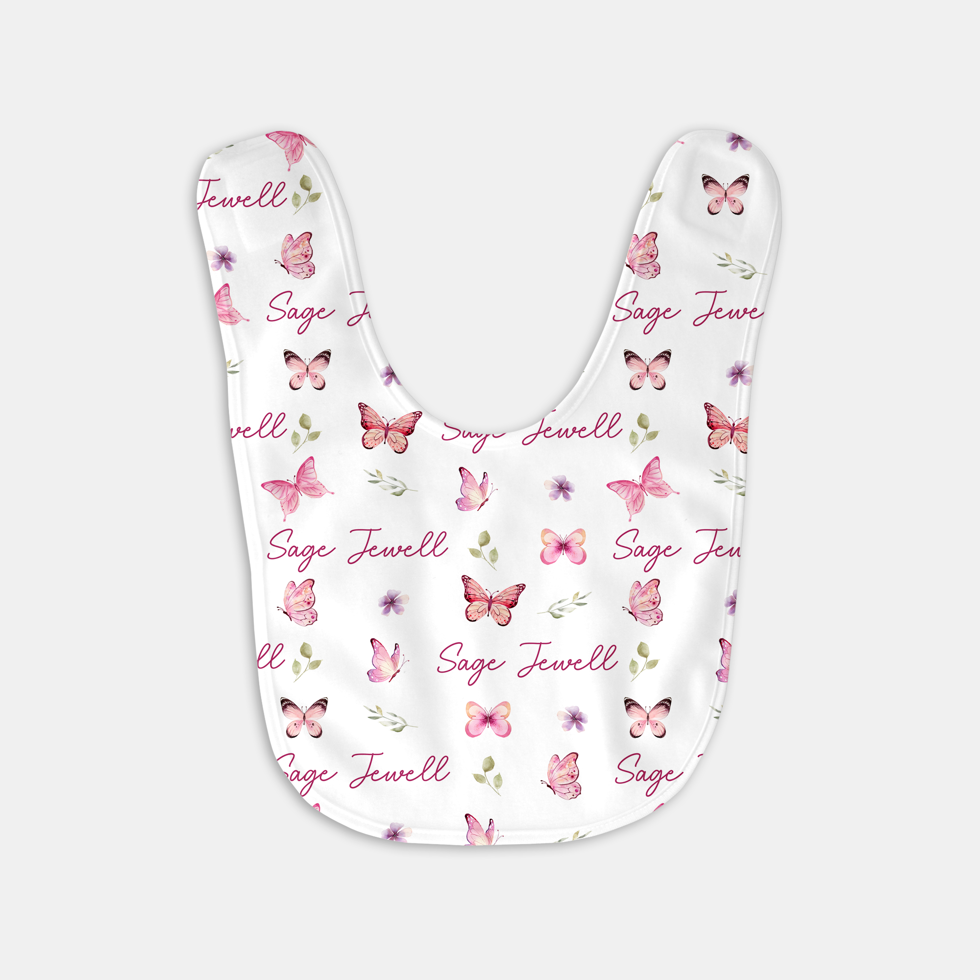 Personalized Bib and Burp Cloth Set in Pink Butterfly