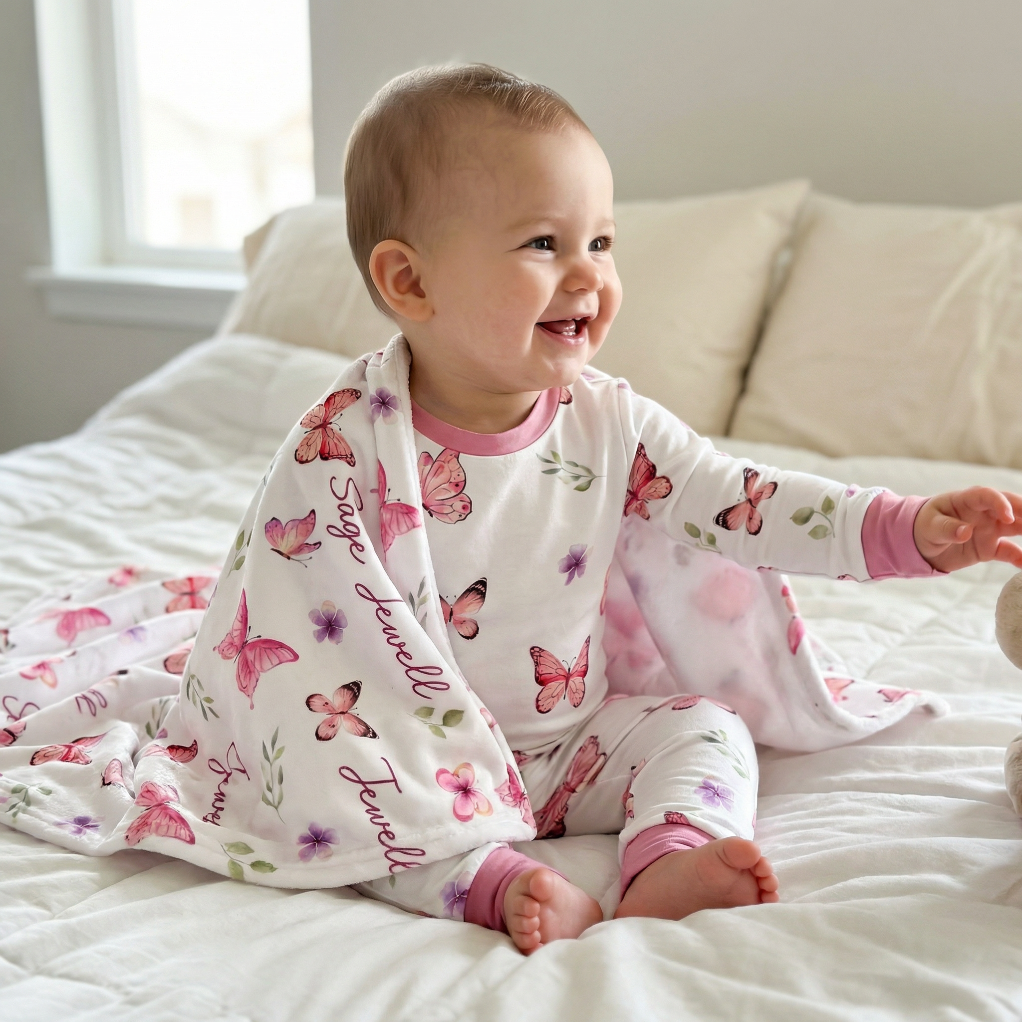 Personalized Blanket in Pink Butterfly