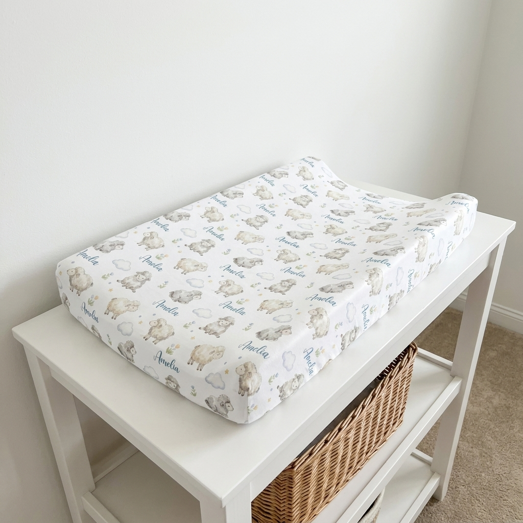 Personalized Changing Pad Cover in Lamb