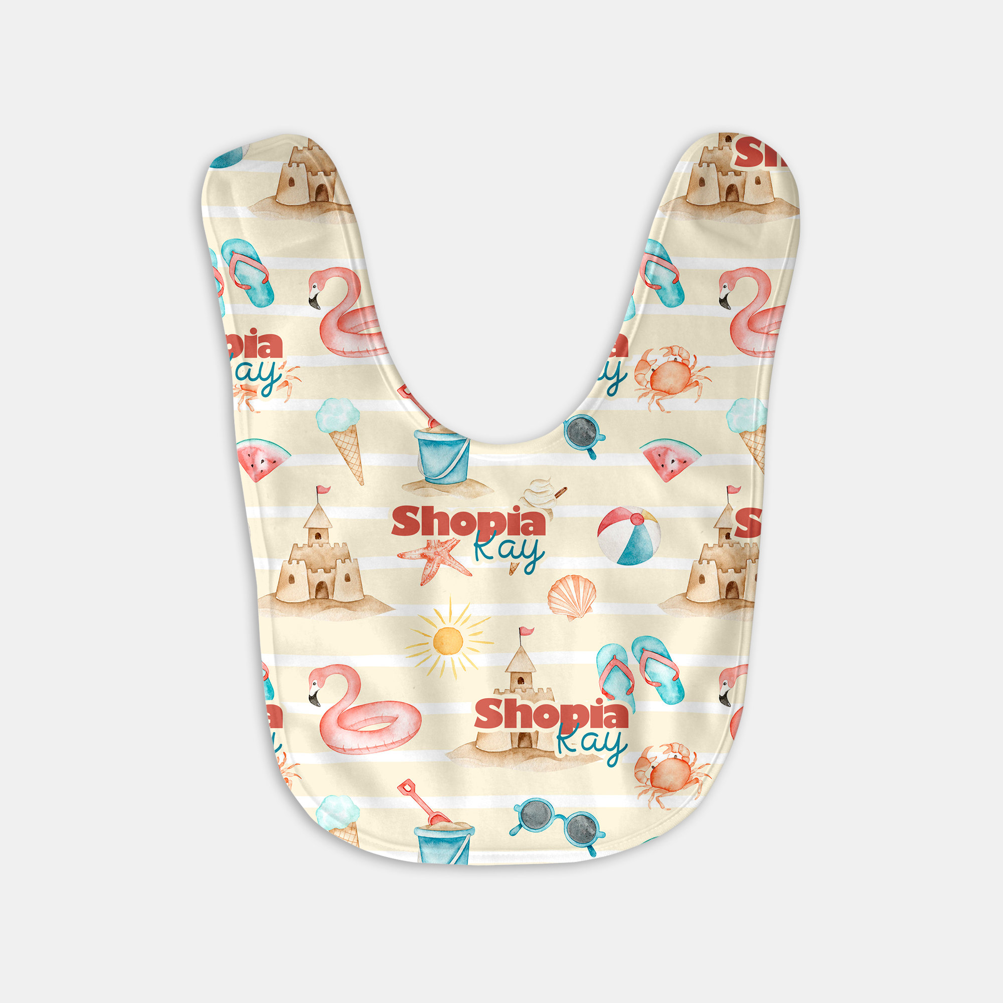 Personalized Bib and Burp Cloth Set in Summer Beach
