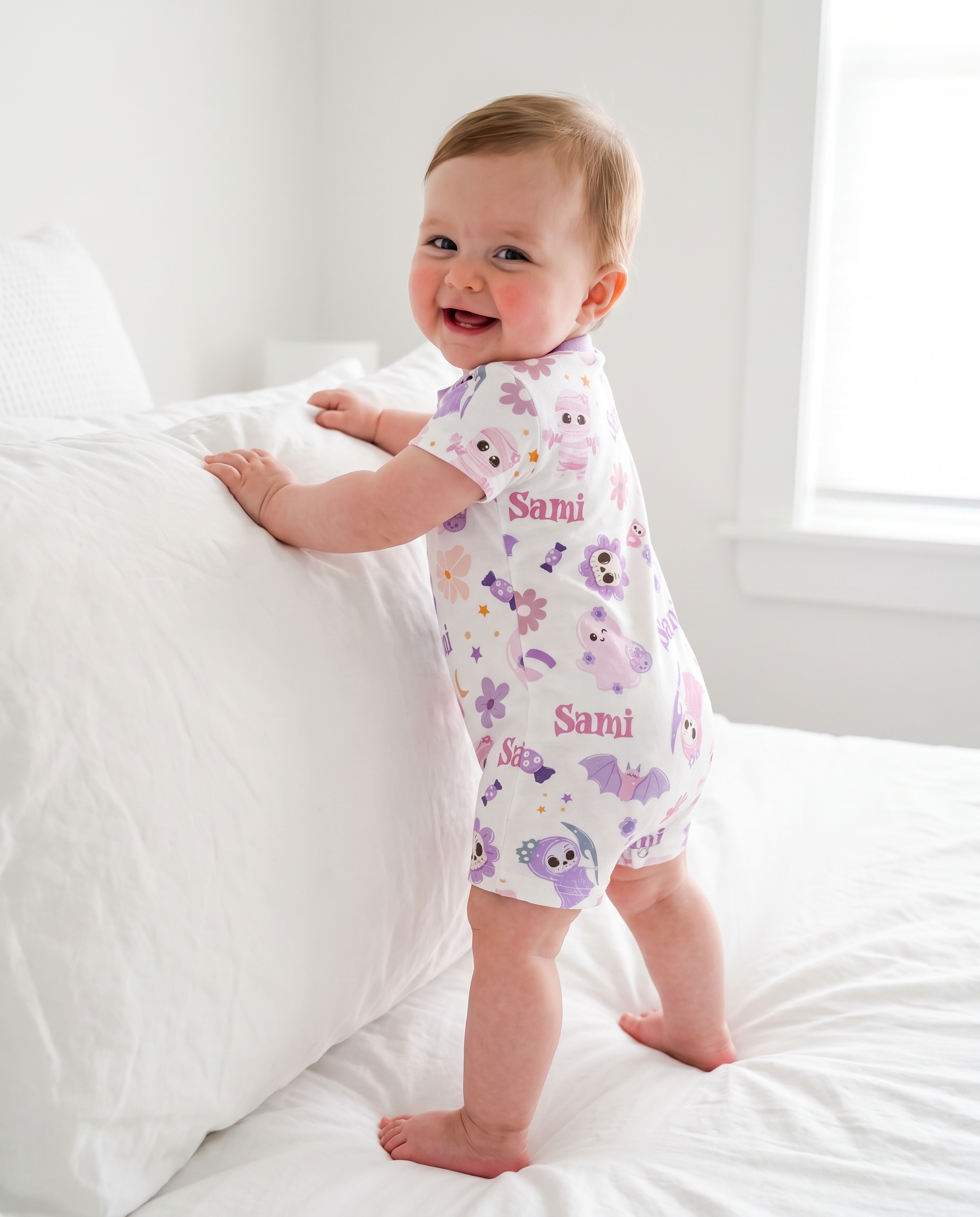 Personalized Snap Romper in Blush Boo