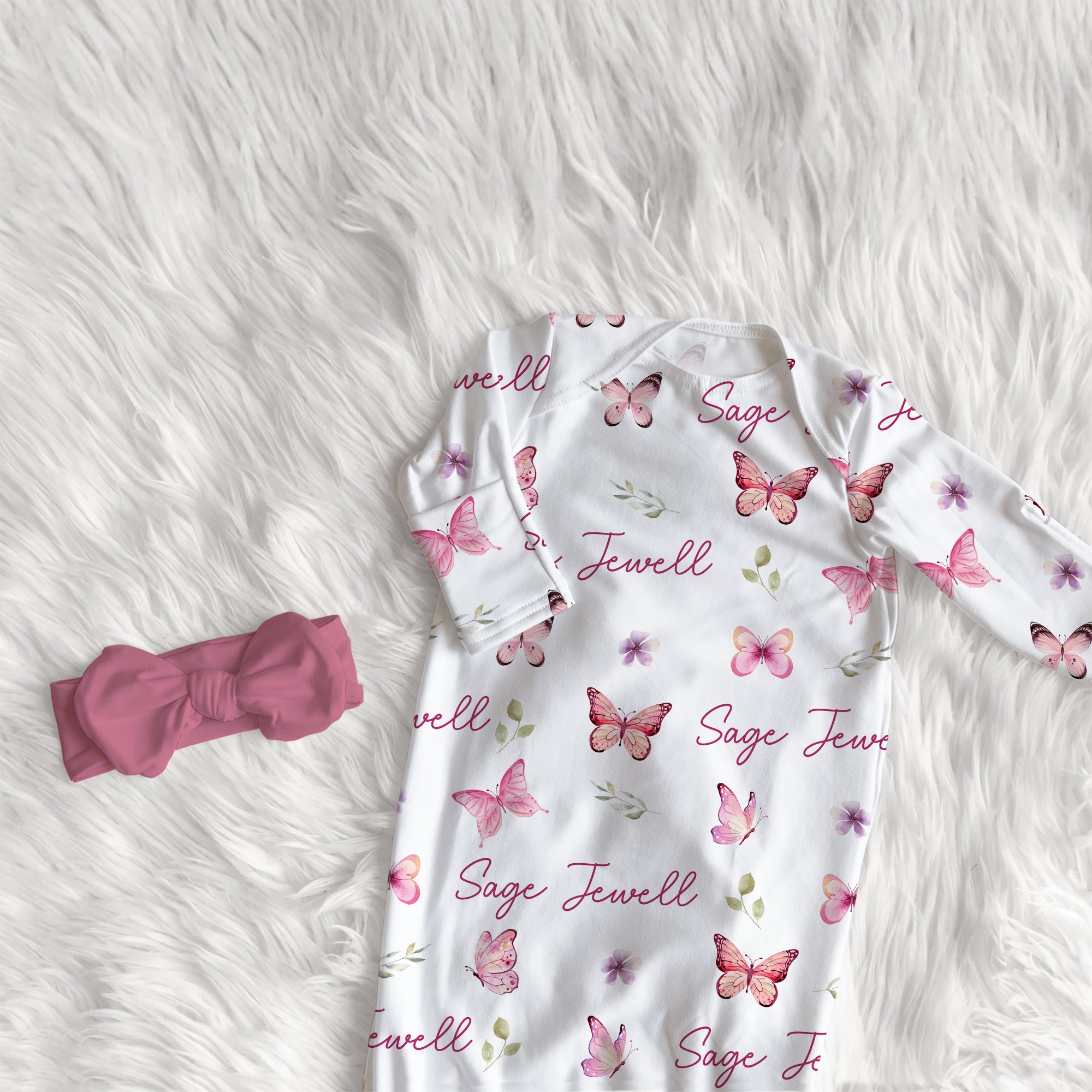 Personalized Sleep Gown in Pink Butterfly