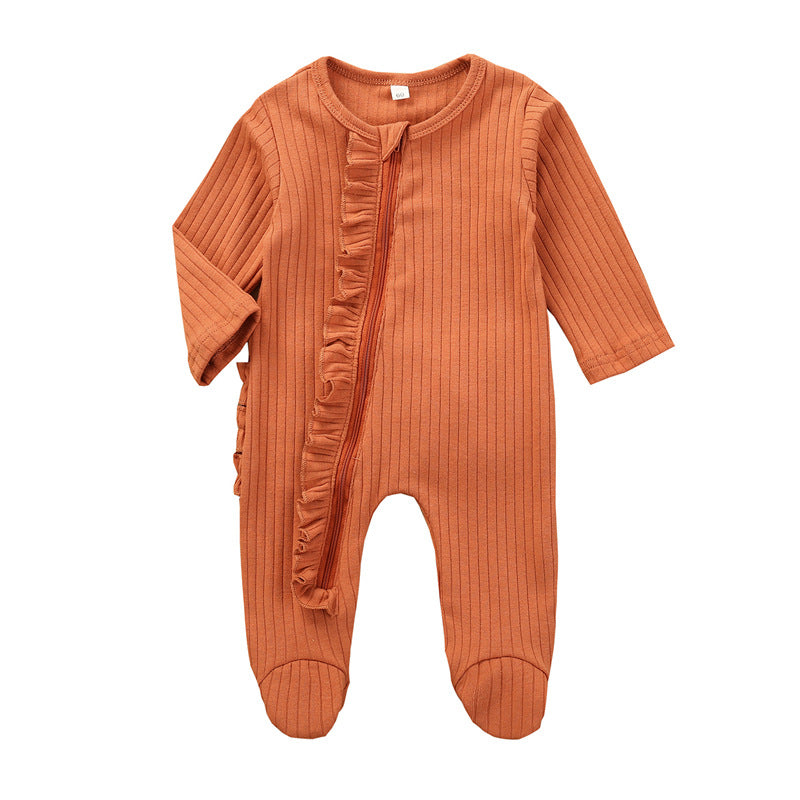 Ruffle Zipper Footie in Orange