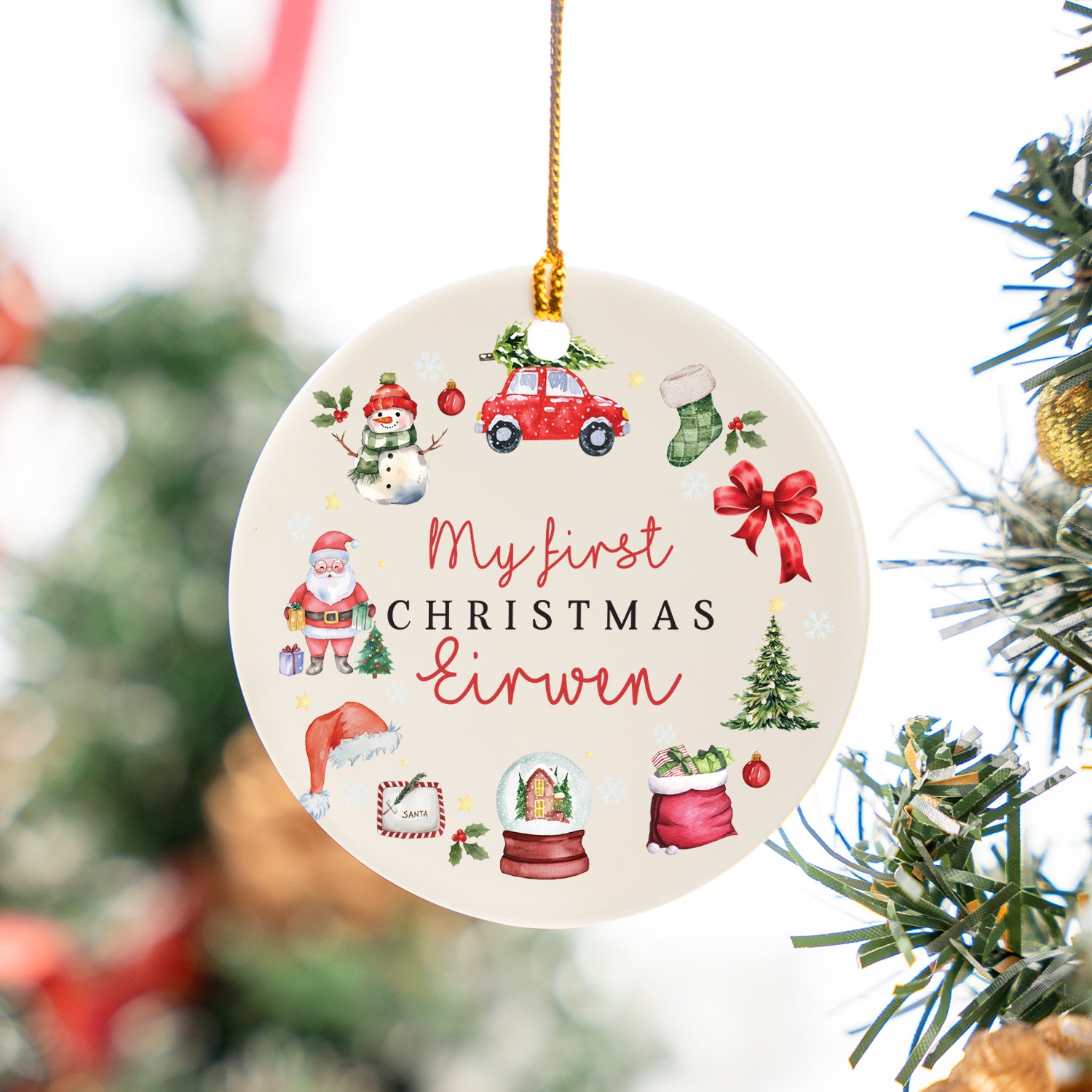 Personalized Ceramic Ornament in Christmas Day