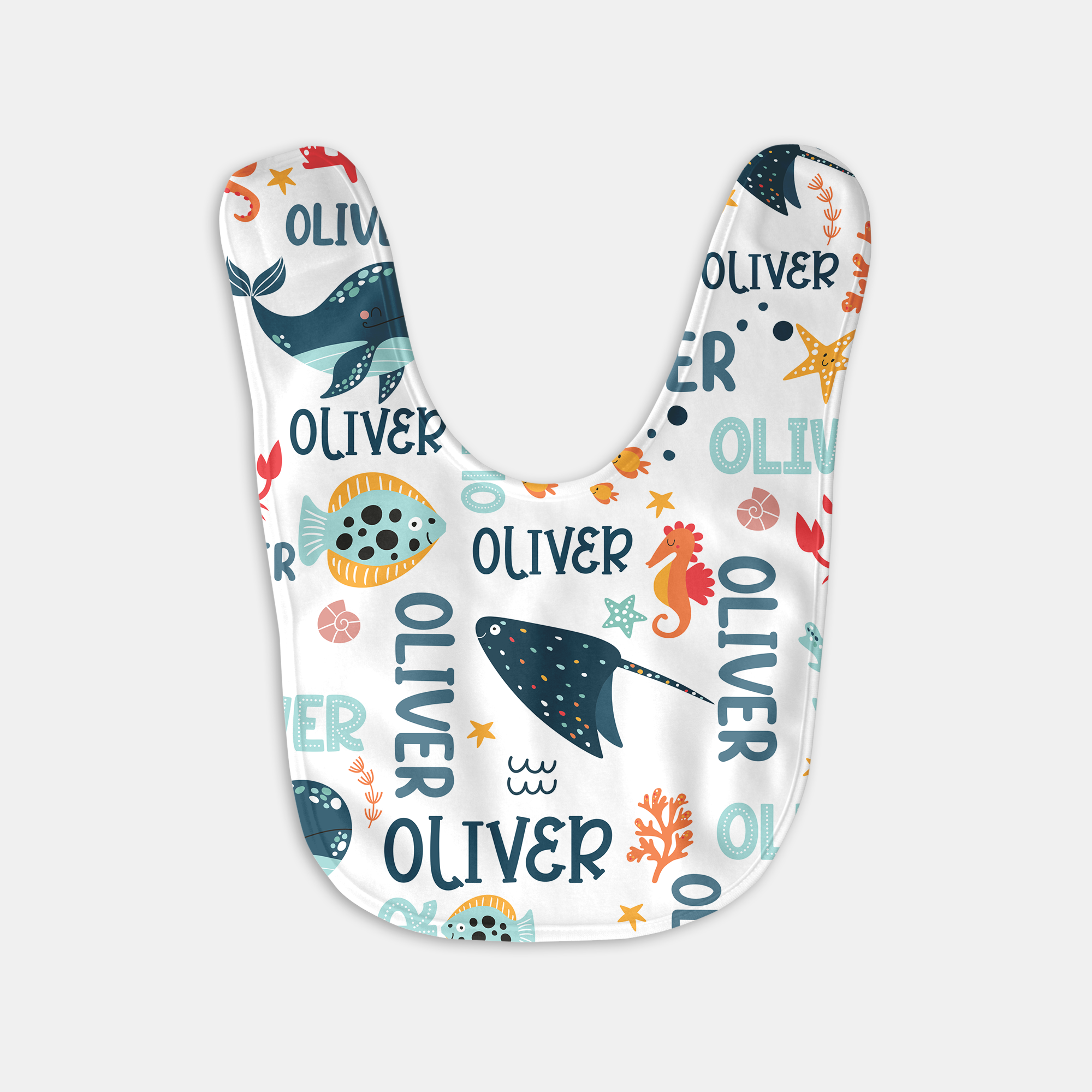 Personalized Bib and Burp Cloth Set in Ocean Animals