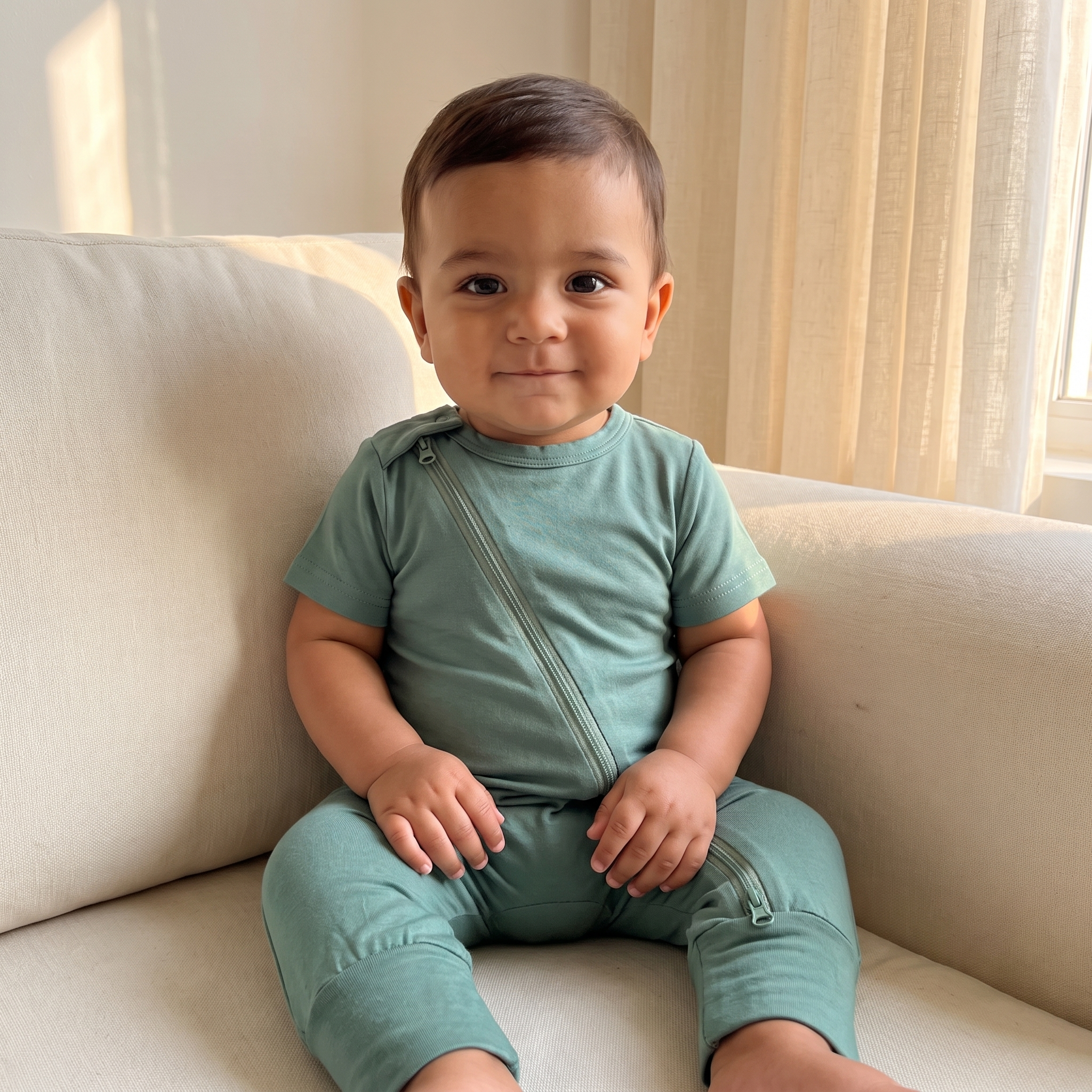 Shirt Zipper Romper in Green