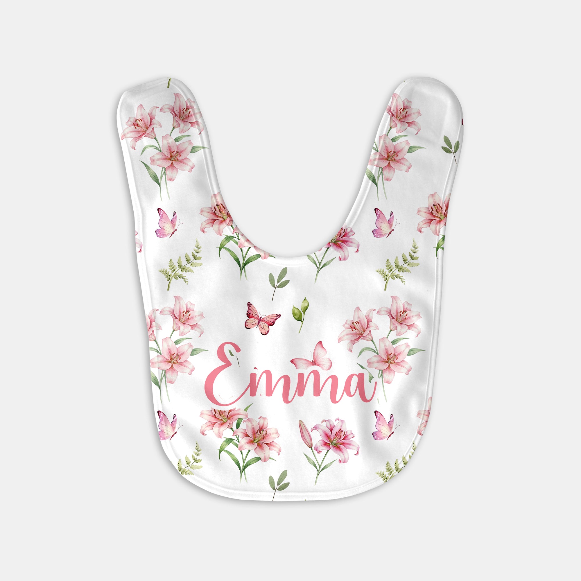 Personalized Bib and Burp Cloth Set in Pink Lilys