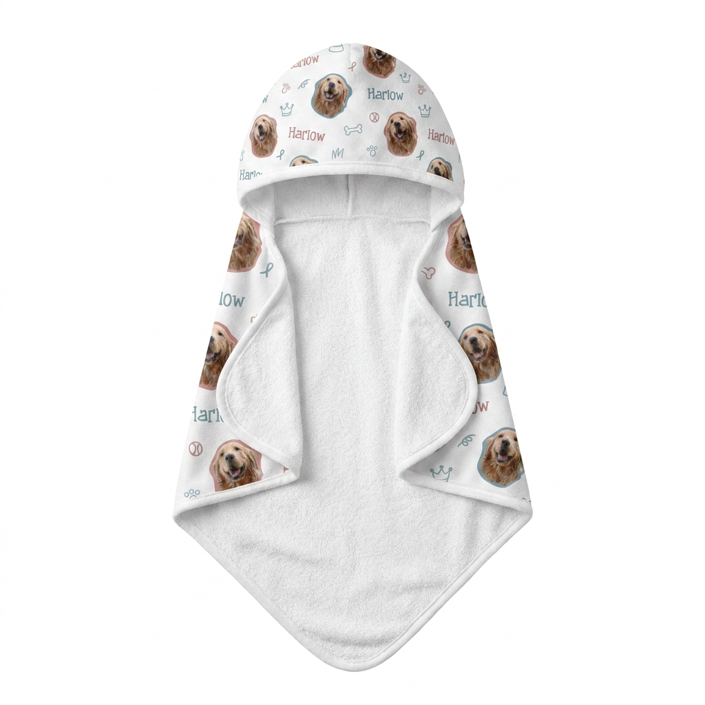 Personalized Hooded Towel in Puppy Portrait
