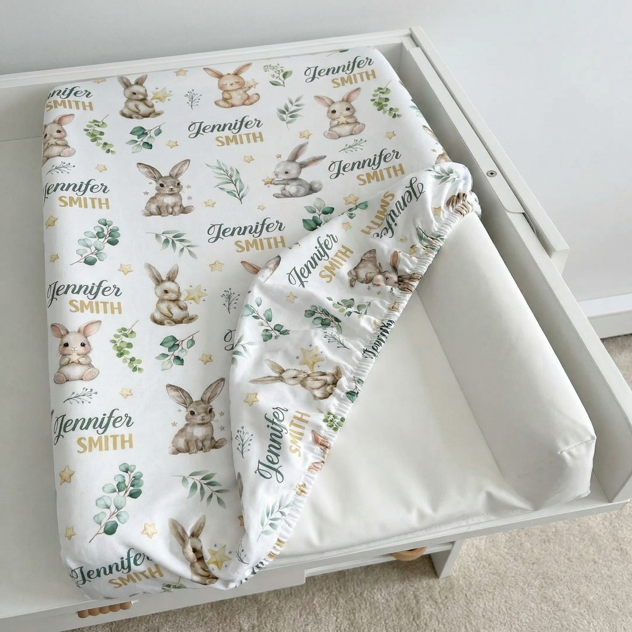 Personalized Changing Pad Cover in Bunny Garden