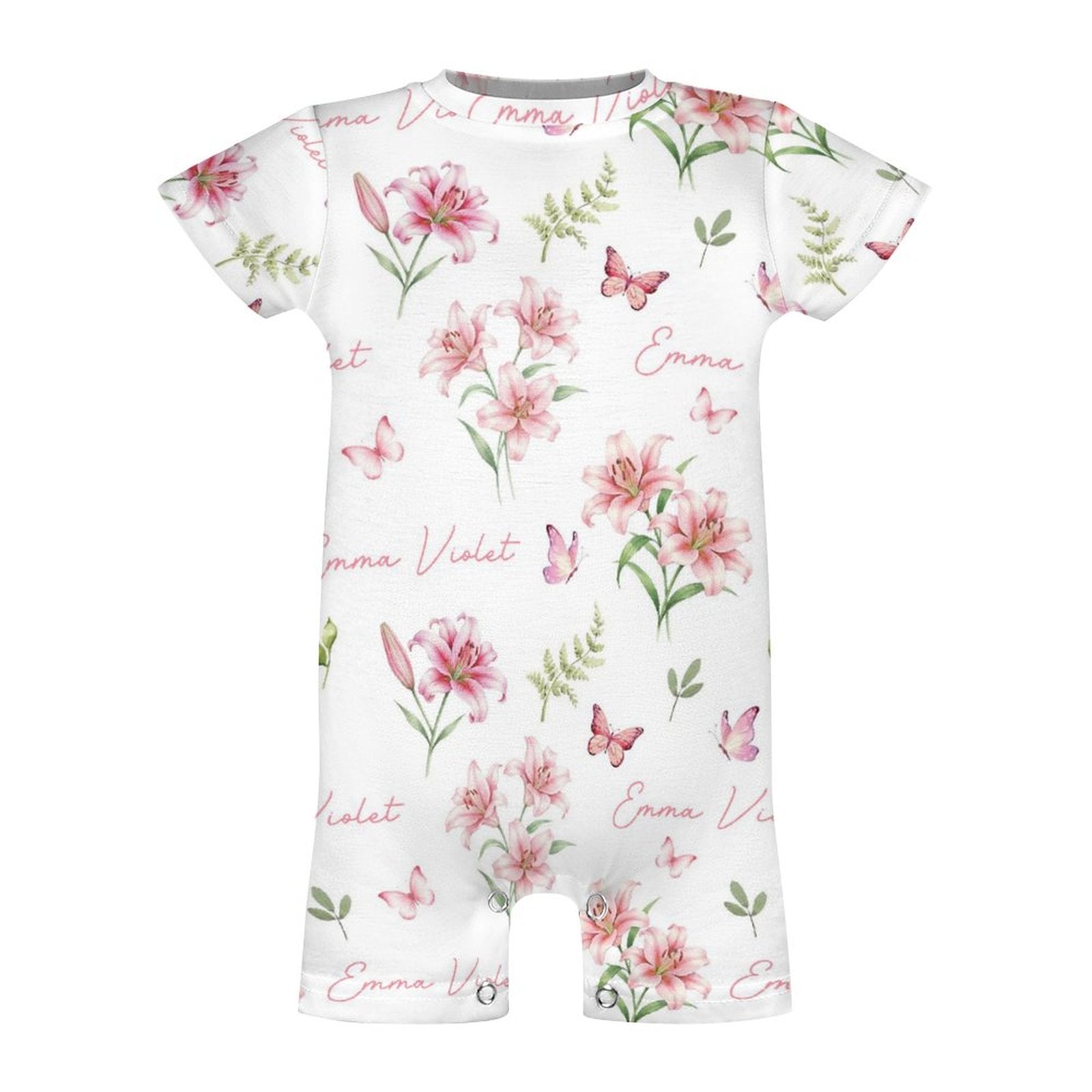 Personalized Bodysuit Romper in Pink Lilys