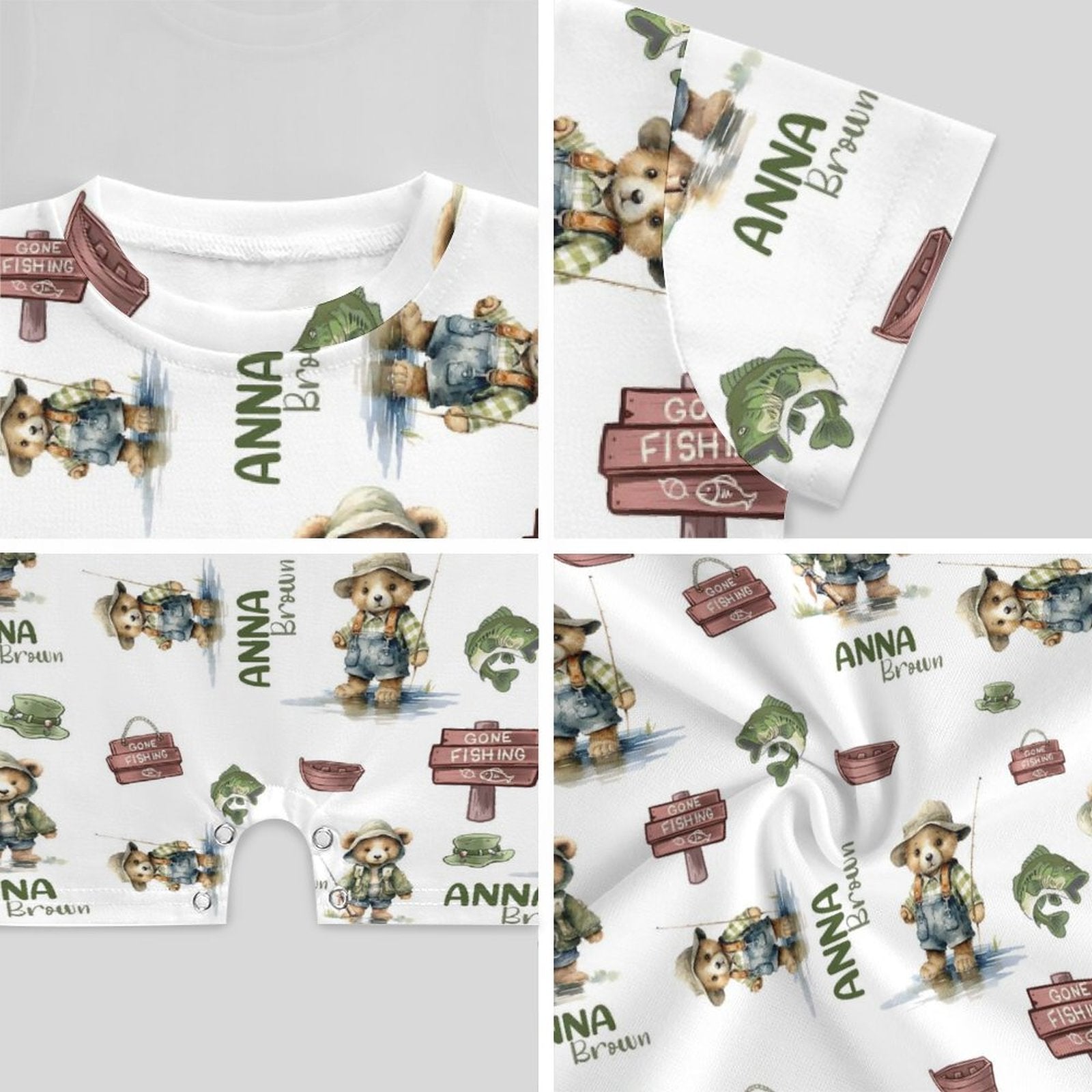 Personalized Bodysuit Romper in Bear Fishing