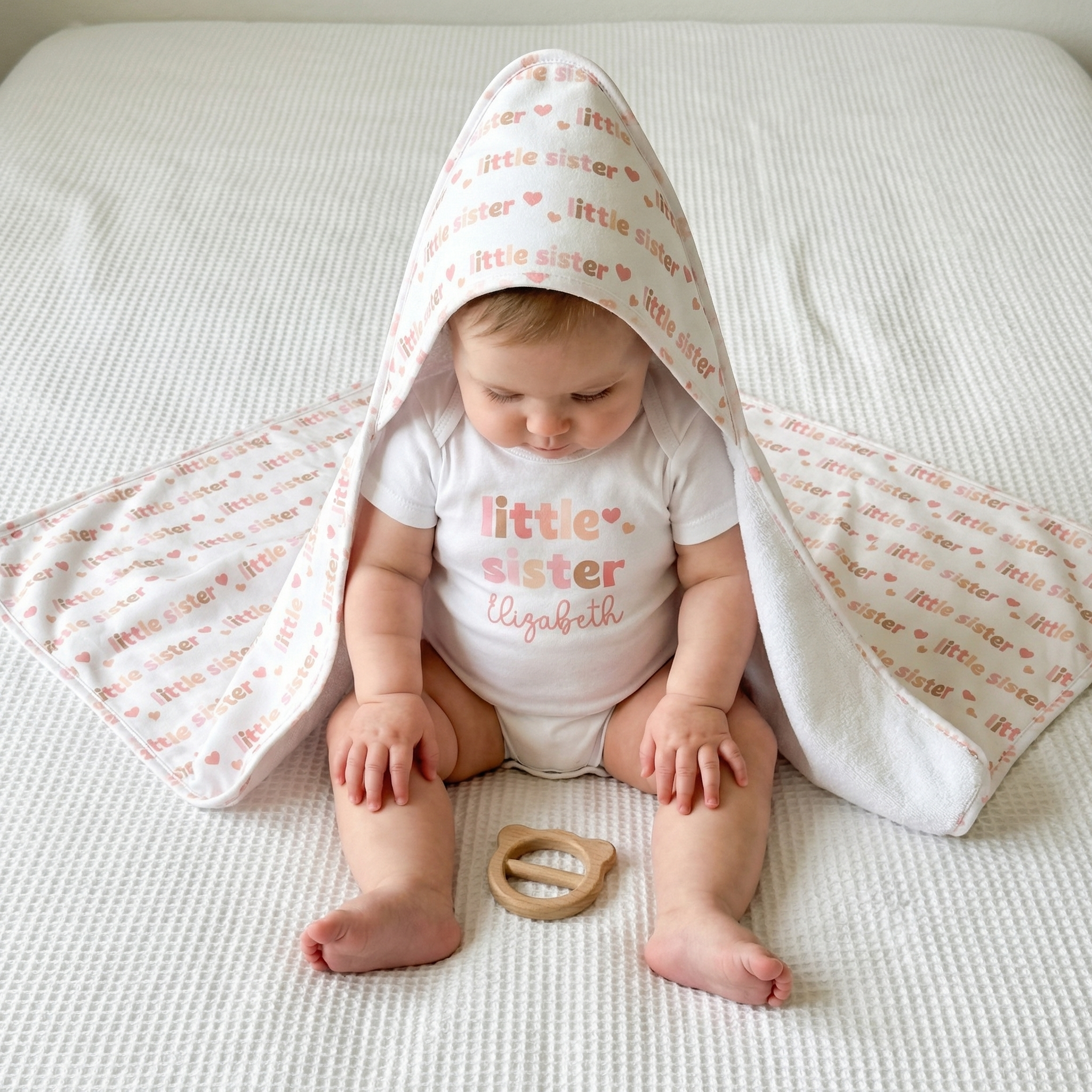Baby Hooded Towel in Little Sister