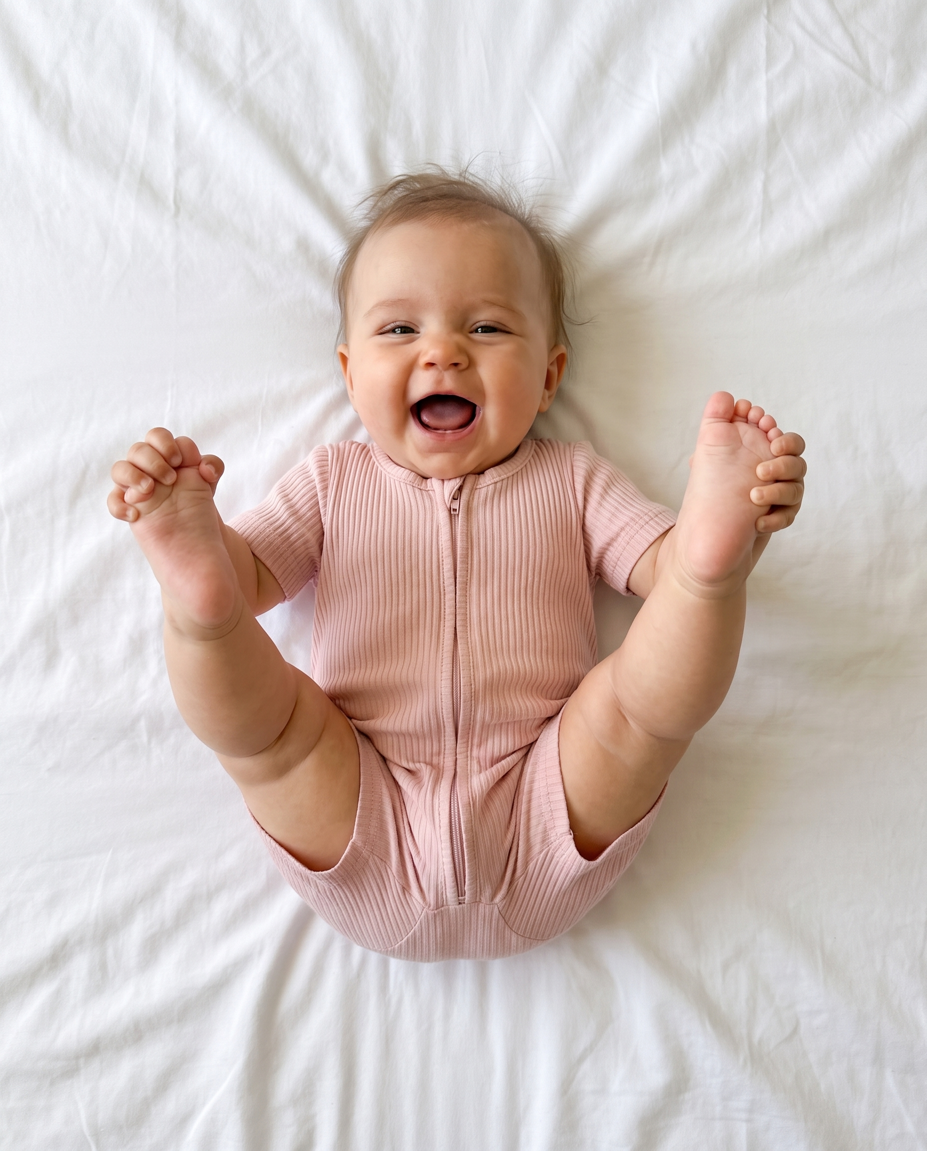 Short-sleeved Ribbed Zip Romper in Pink
