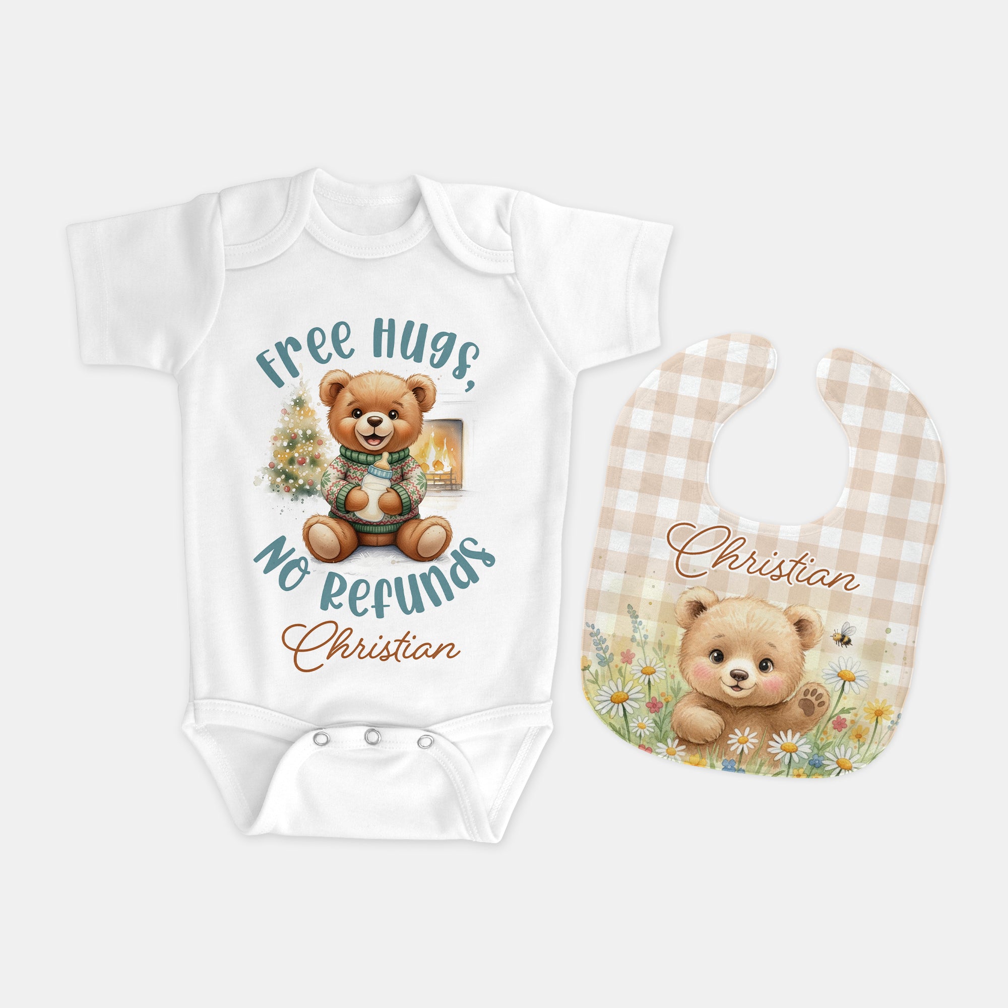 Personalized Bib and Burp Cloth Set in Cozy Bear