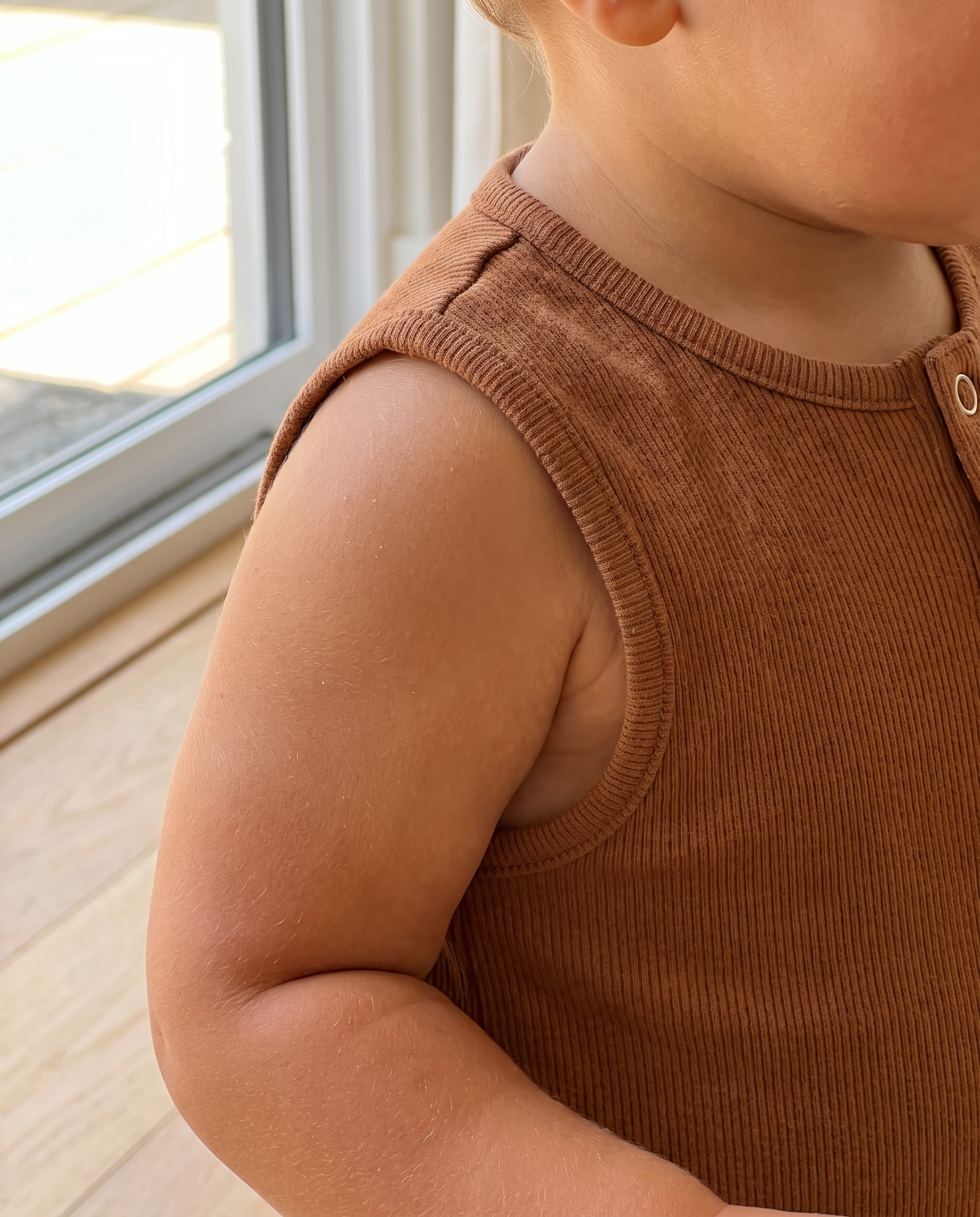 Sleeveless Snap Romper in Brown