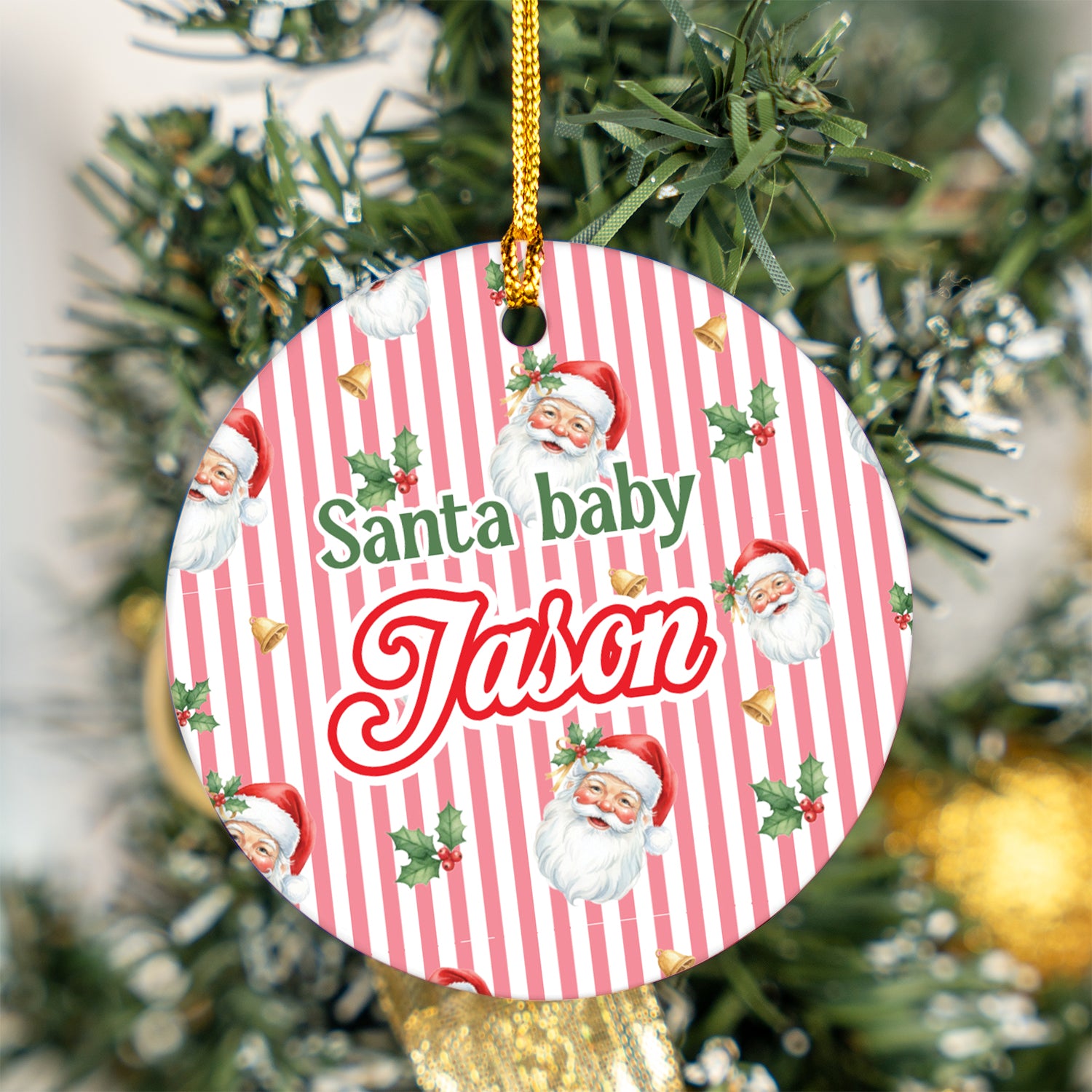 Personalized Ceramic Ornament in Santa Baby Heart