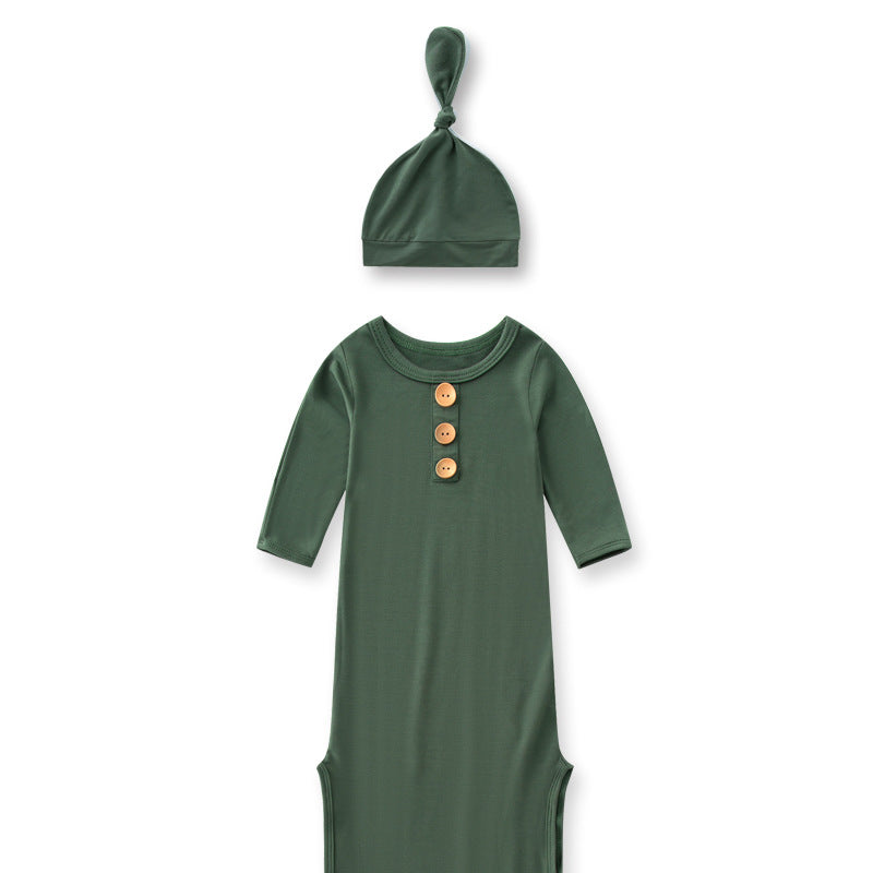 Knotted Gown with Hat in Army Green