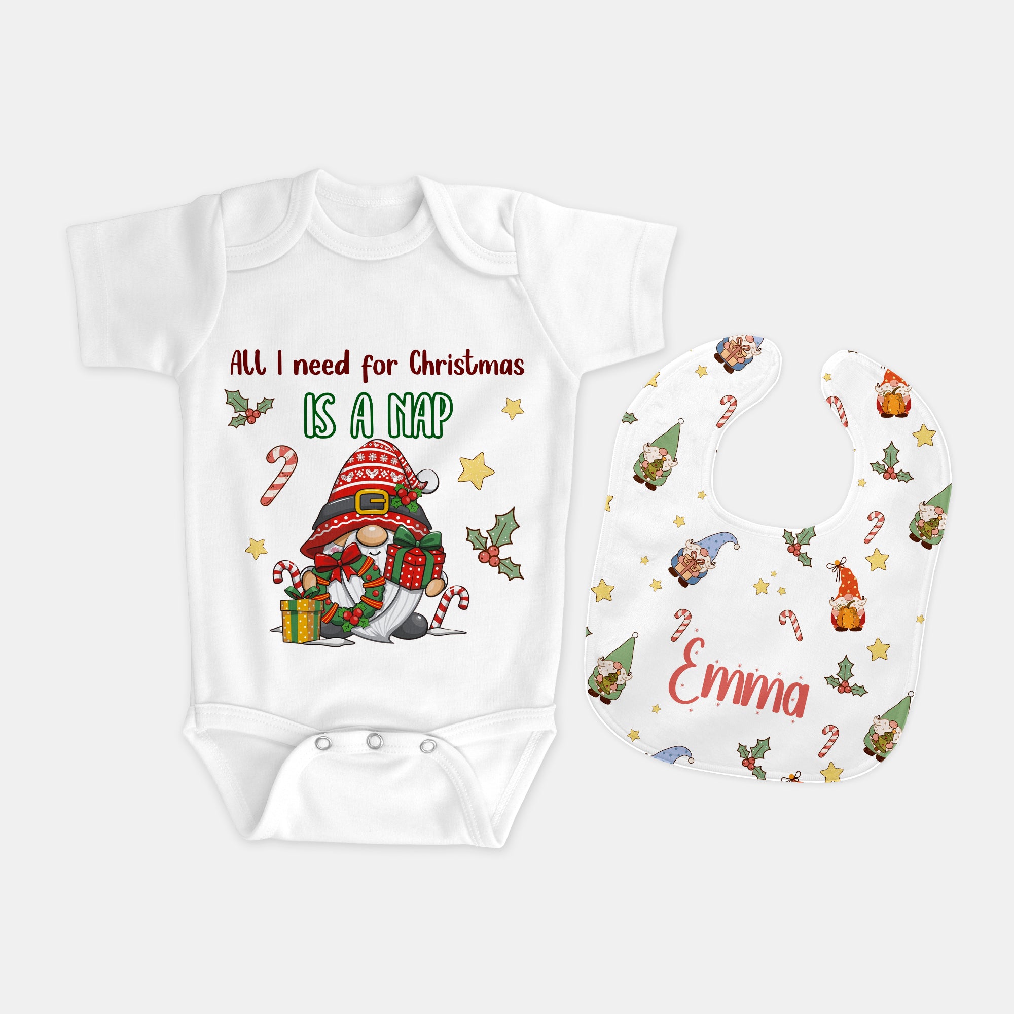 Personalized Bib and Burp Cloth Set in Christmas Gnomes