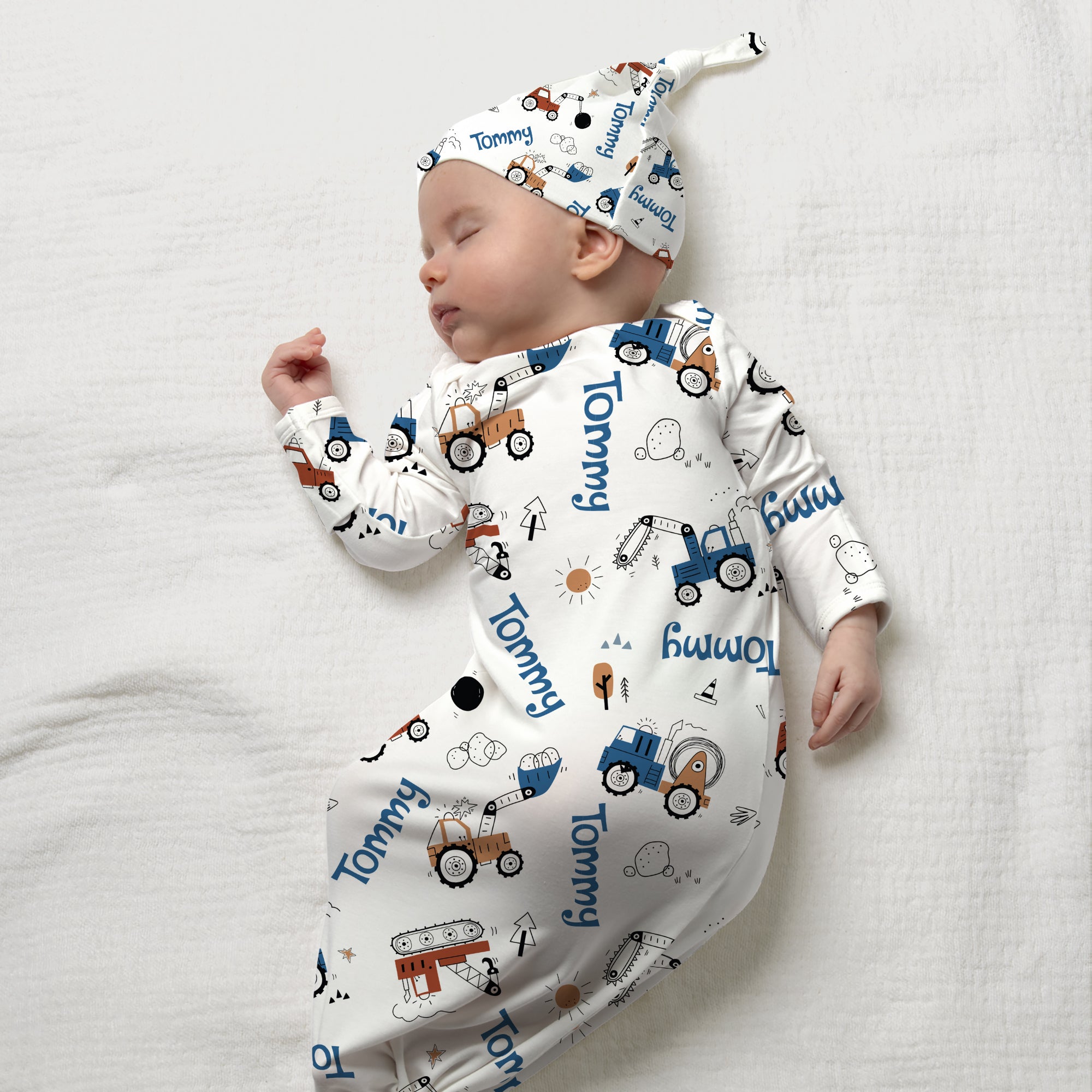 Construction Vehicle Personalized Newborn Sleep Gown