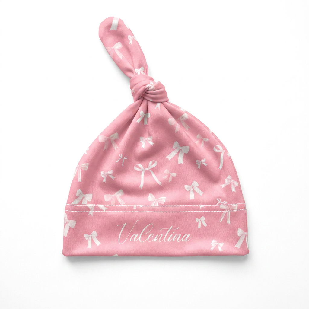 Personalized Knotted Hat in Pink Coquette Bow
