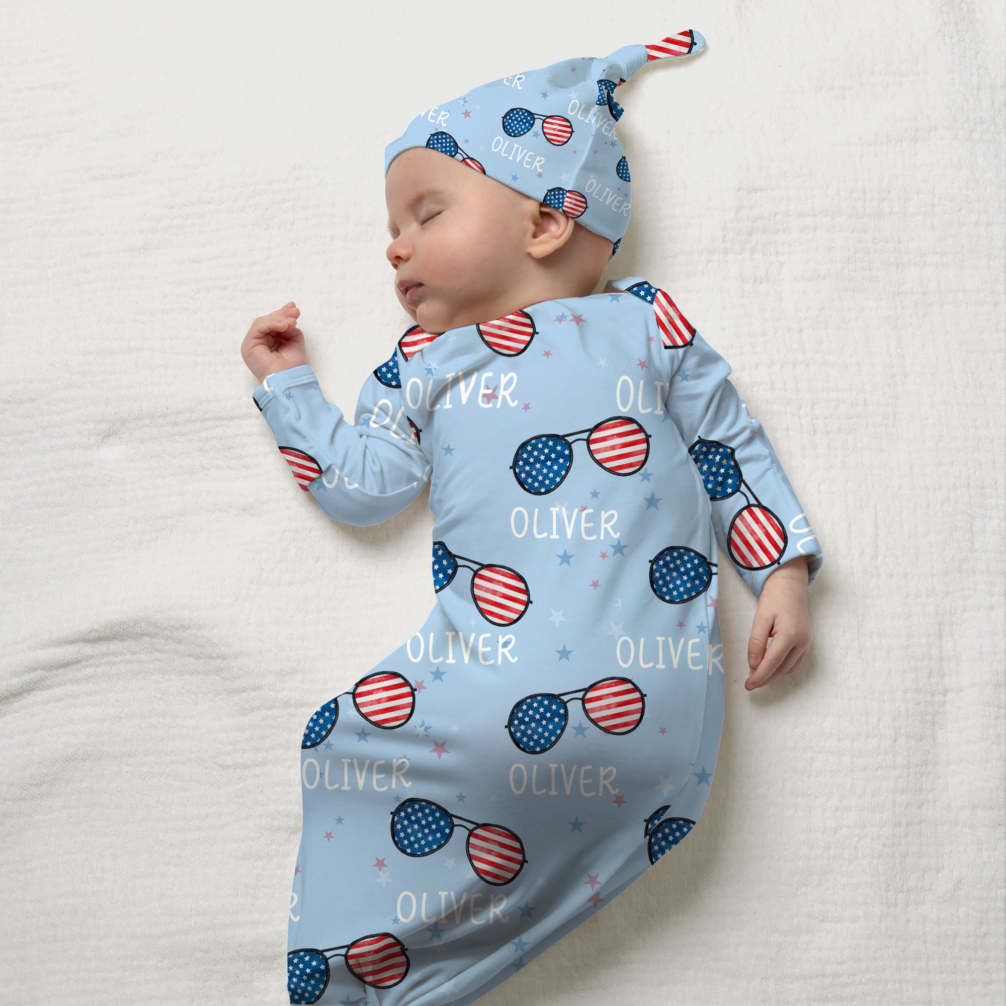 Patriotic Stars Stripes Personalized Newborn Sleep Gown