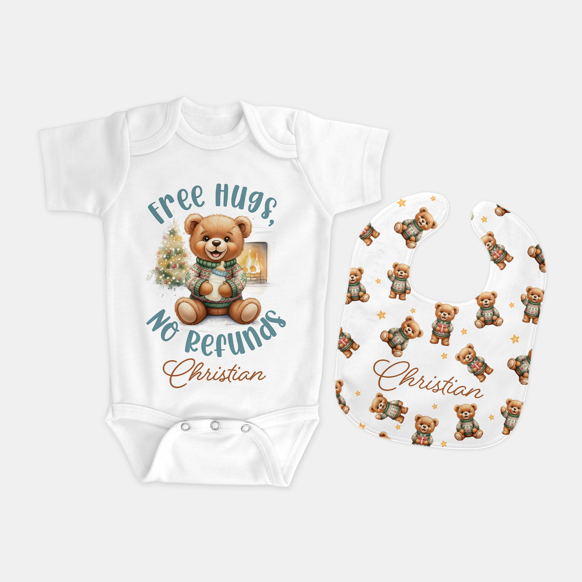 Personalized Bib and Burp Cloth Set in Cozy Bear