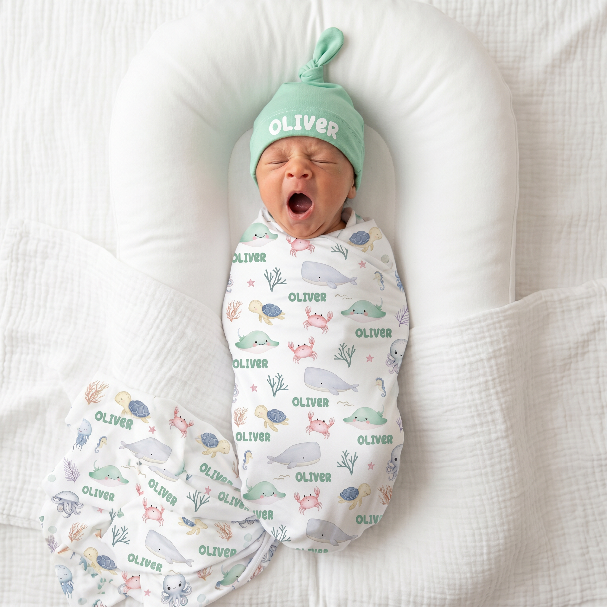 Personalized Swaddle in Sea Animals