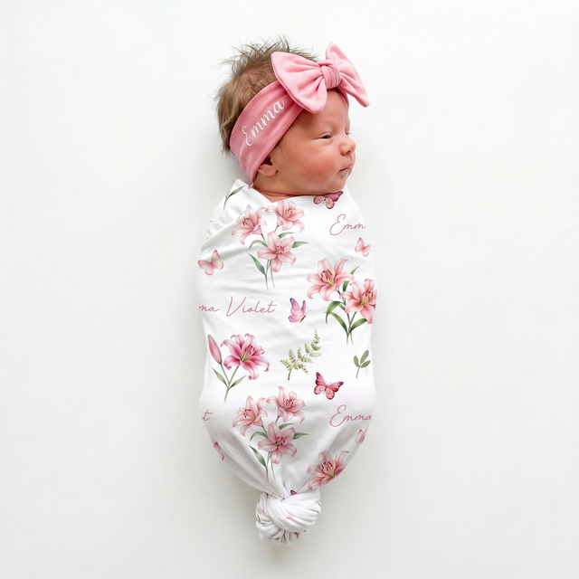 Personalized Swaddle in Pink Lilys
