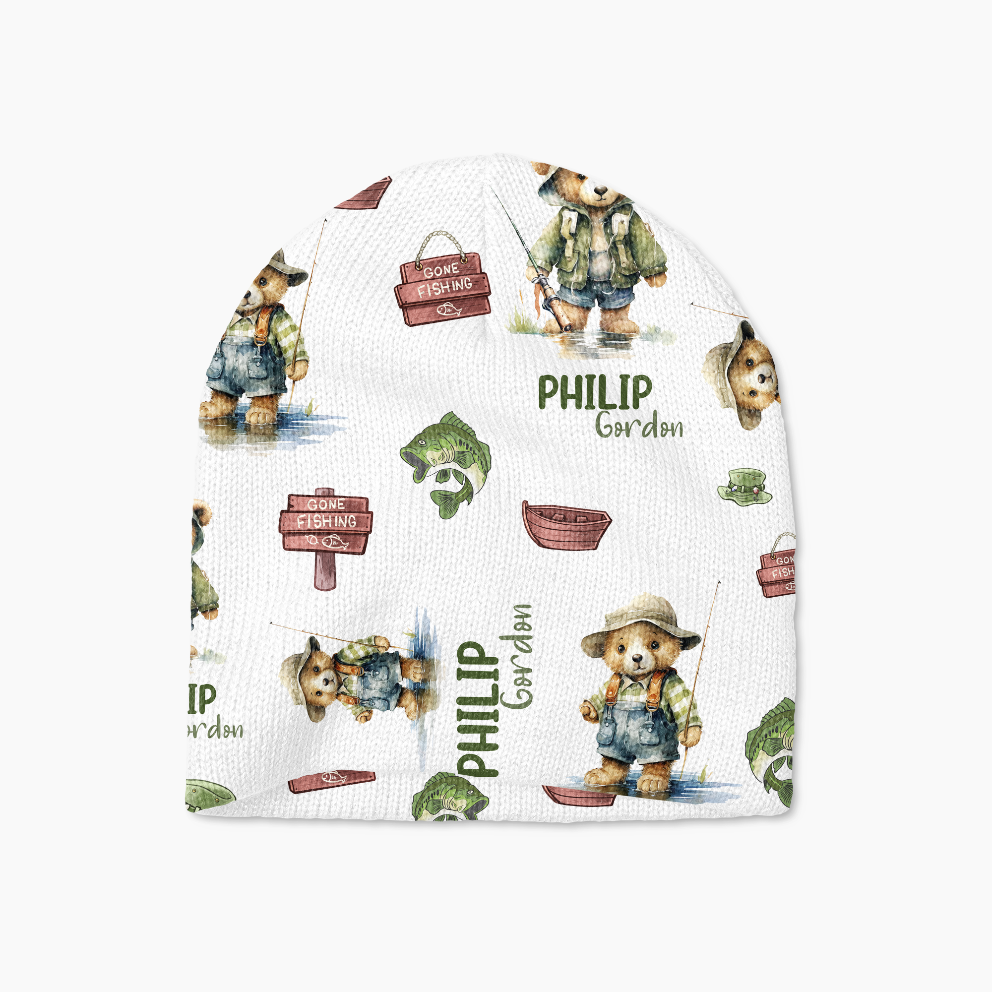 Bear Fishing Personalized Beanie Hat