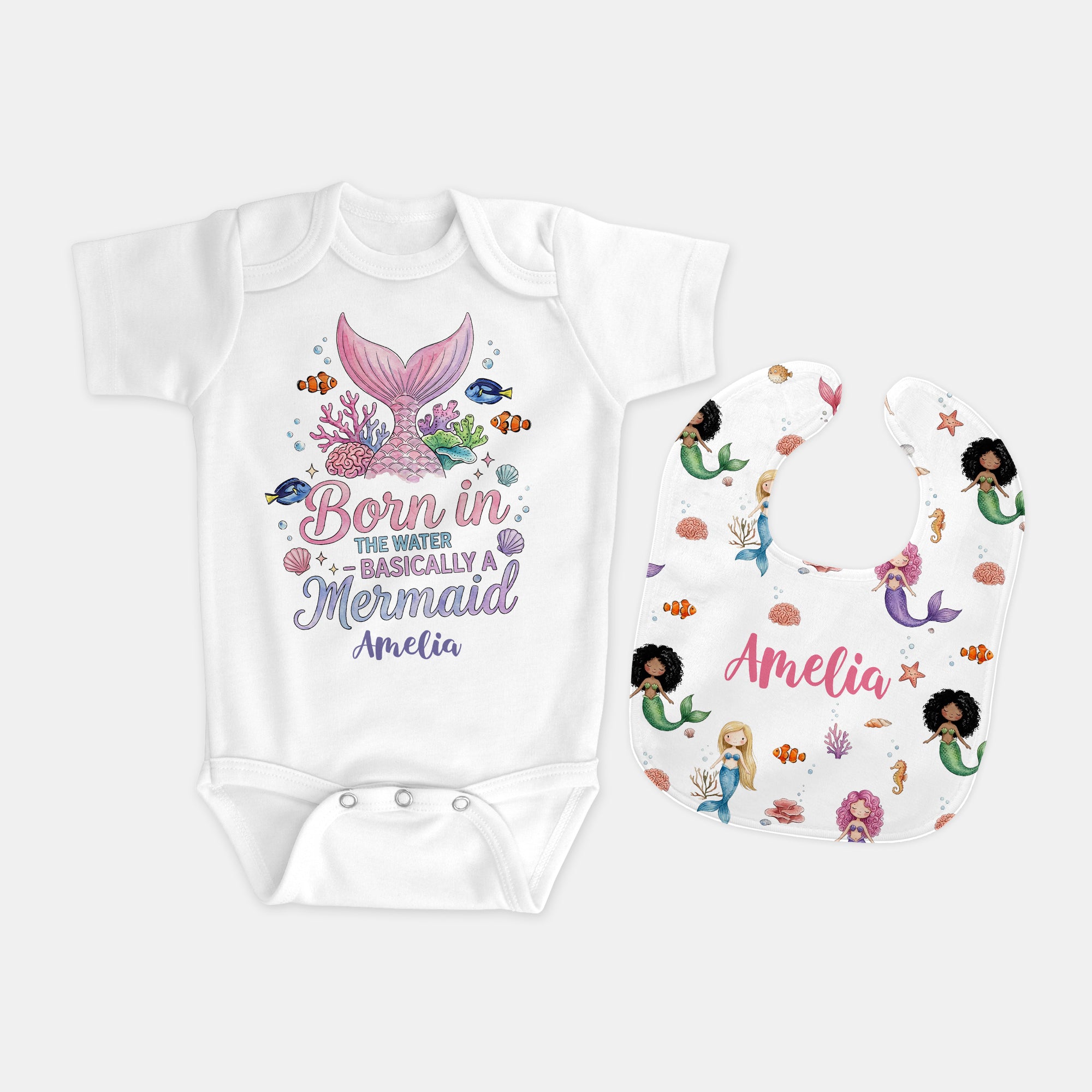 Personalized Bib and Burp Cloth Set in Little Mermaid
