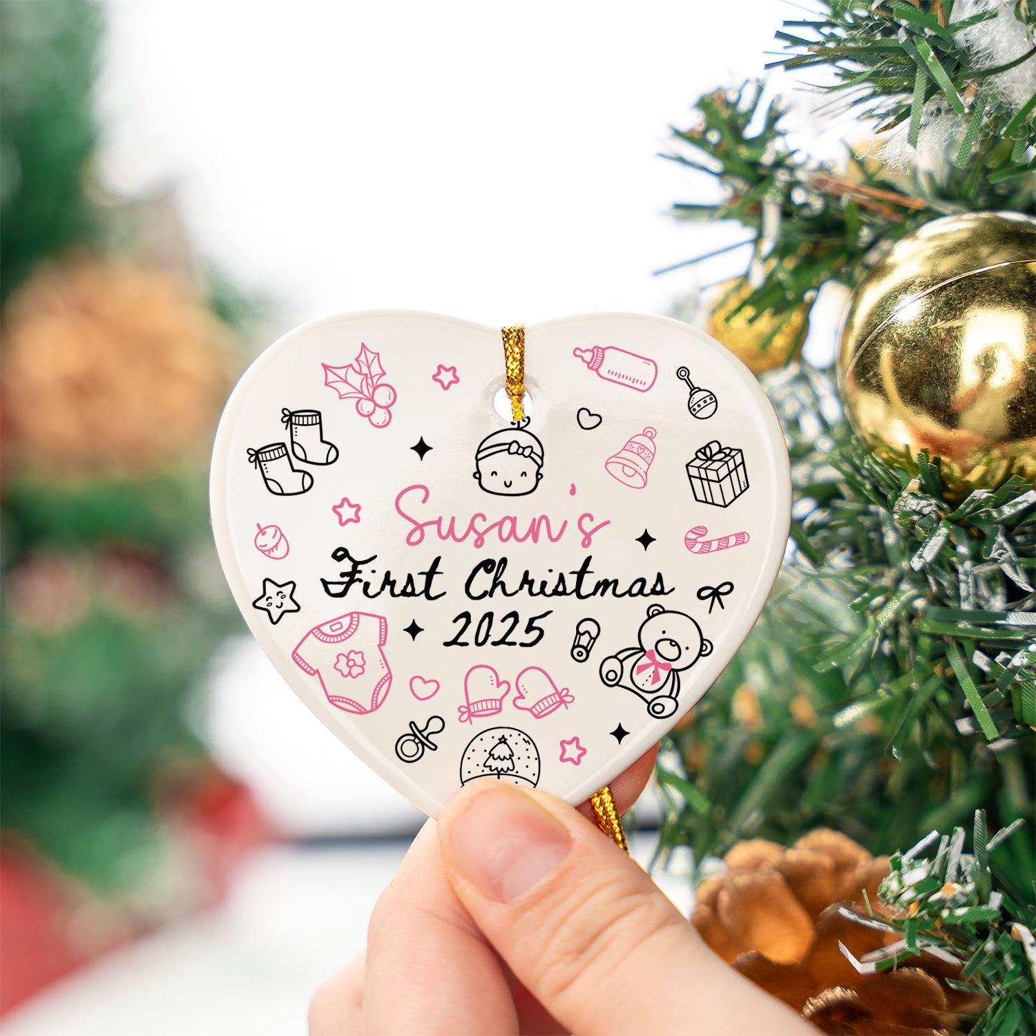 Baby Girl Xmas Personalized Custom Ceramic Ornament